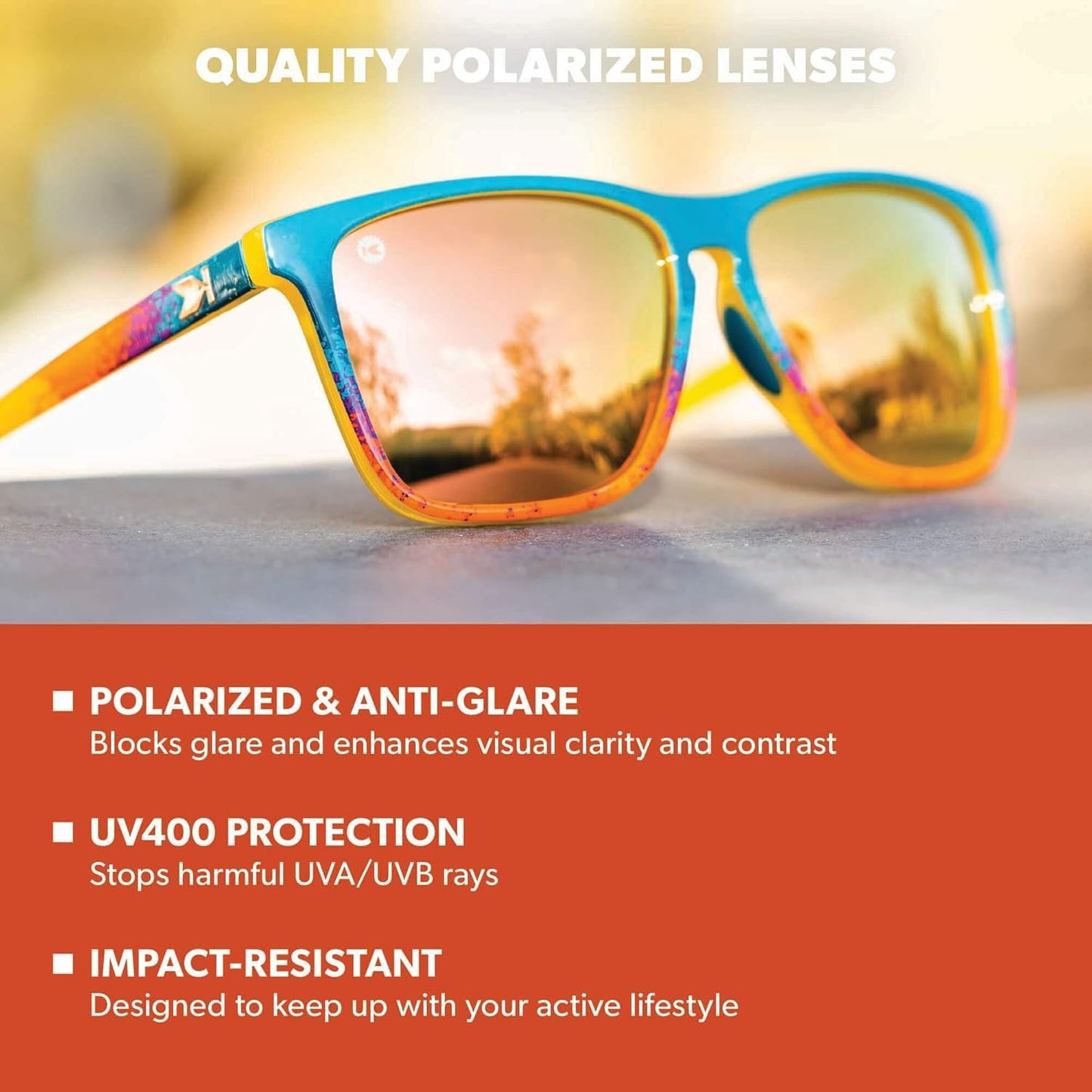 Knockaround Fast Lanes Sport Polarized Lightweight Sunglasses for Men & Women - UV400 Protection - Running