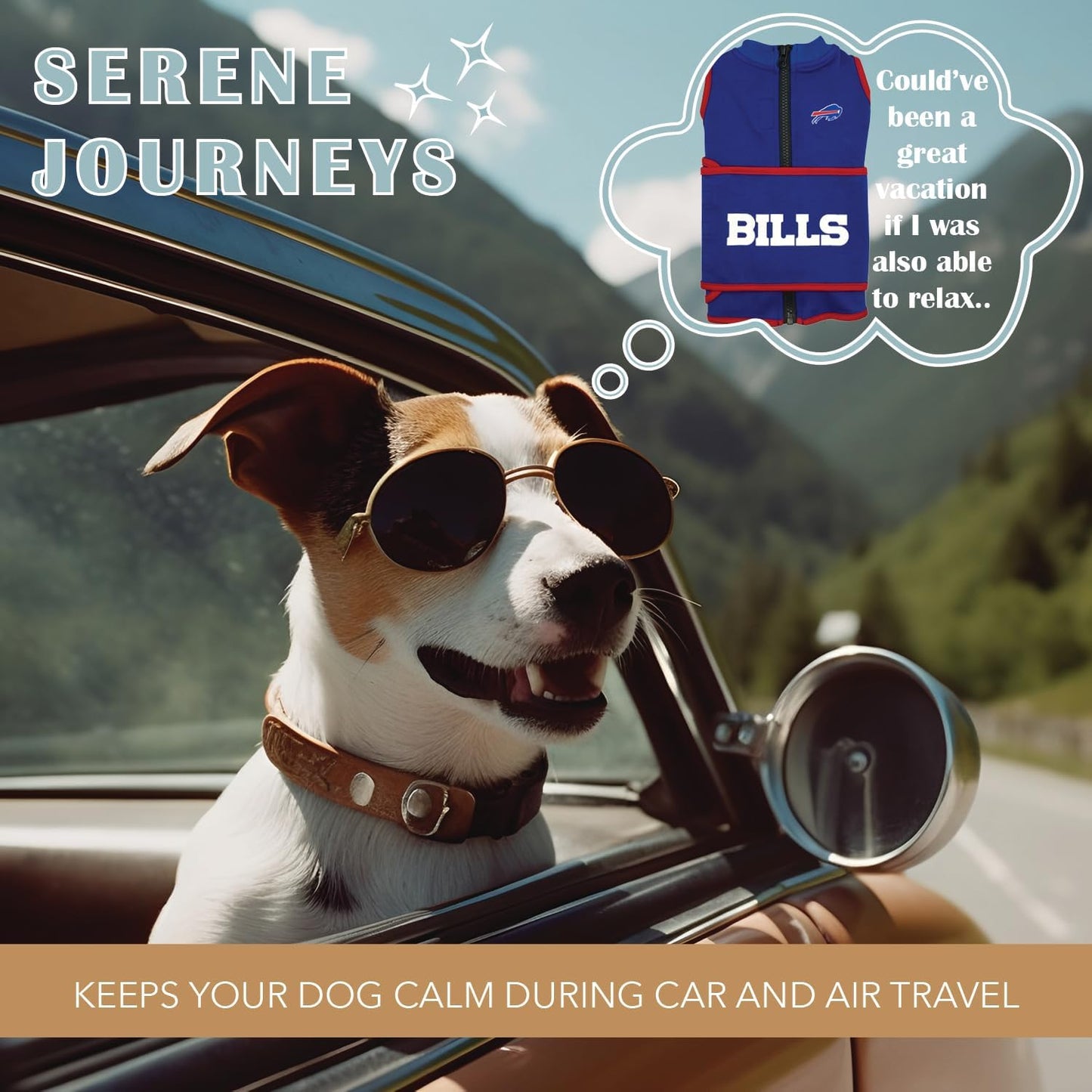 NFL Buffalo Bills Dog Anxiety Shirt Calming Soothing Solution Vest, for Dogs & Cats with Anxiety, Fears, Fireworks, Loud Noises, Dark, Lonely Keeps Dogs Calm and Feeling Safe, Relaxing Jacket, Medium