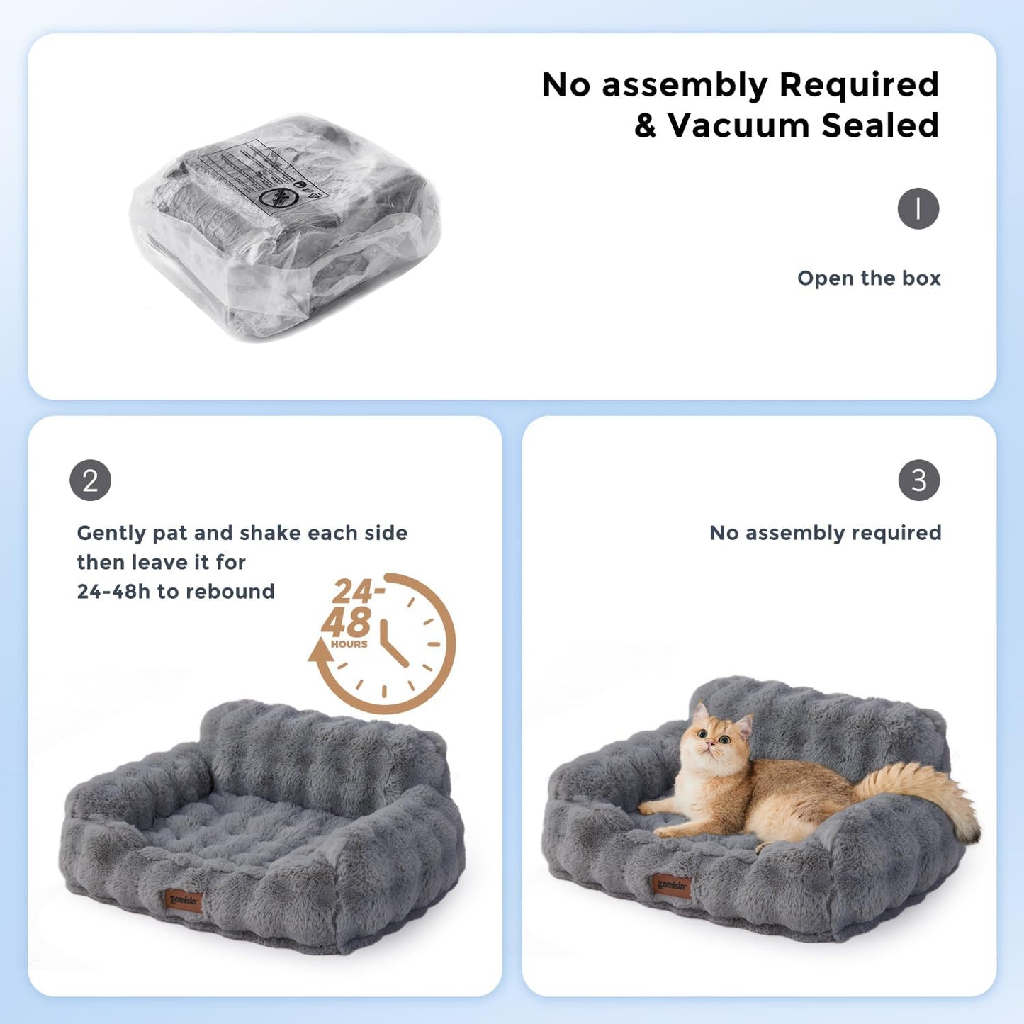 Orthopedic Cat Couch Bed for Indoor Cats, Cute Pet Sofa with Supportive Egg Foam, Fluffy Faux Fur Removable Washable Cover and Non-Slip Bottom, Ivory White