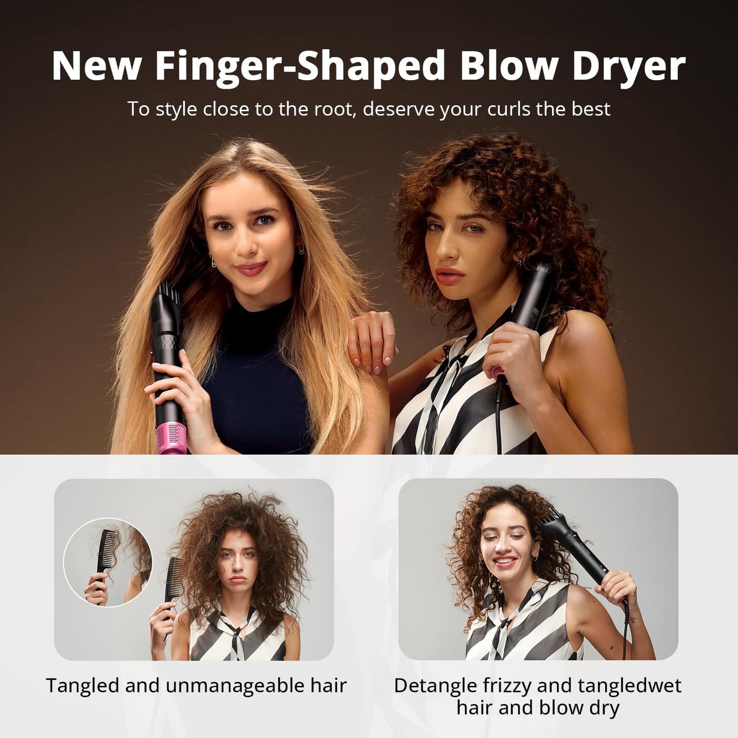 Air Wrap Hair Styler, Fast Drying Blow Dryer & Curling StylingTool, Hot Air Styler No Heat Damage, Hot Air Styler Wrap for Curling Volumizing Straightening Styling（Pink）