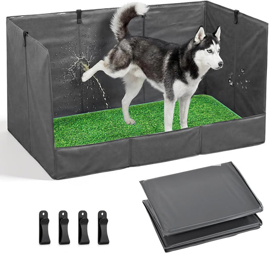 33.5"×23.6"×15.9" High Walls Dog Potty Tray with Artificial Grass, Foldable Dog Pee Pad Holder with 4-Inch Baffle, Waterproof Indoor Dog Litter Box for Small to Medium Pets
