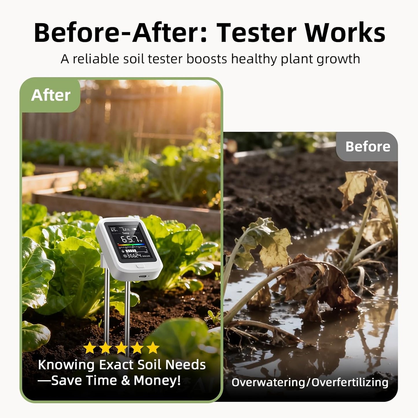 2026 Soil Moisture Meter, 6-in-1 Digital Soil Tester for pH,Nutrient,Sunlight,Temperature & Humidity| Factory-Permanent Calibration| Ideal for Gardening,Lawn,Farm Plant Care