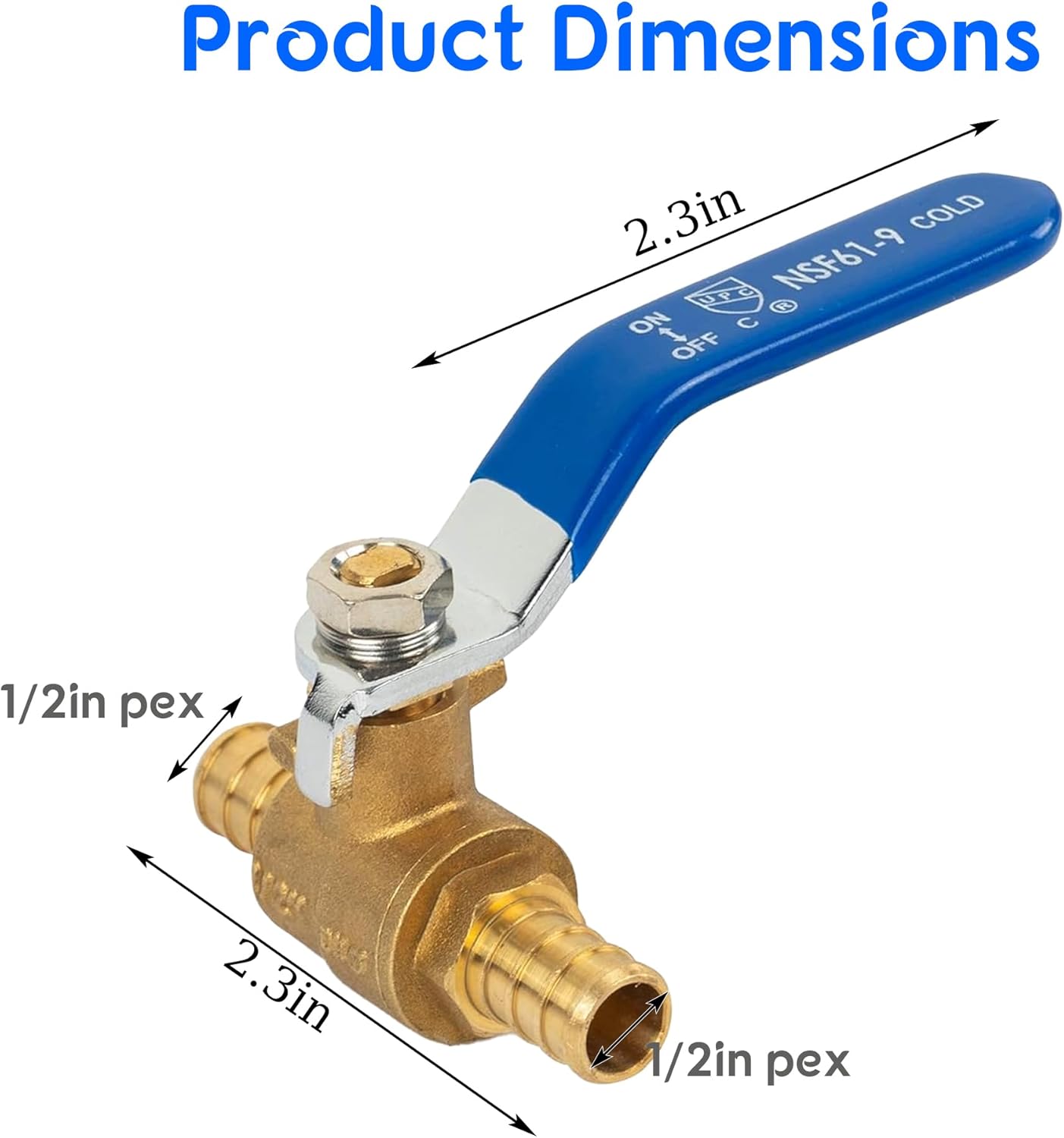 Hourleey 10 Pieces 1/2 Inch Pex Brass Full Port Shut Off Ball Valve HOT AND COLD, Quarter Turn HOT (RED) COLD (BLUE) of Brass Water Stop Shutt off