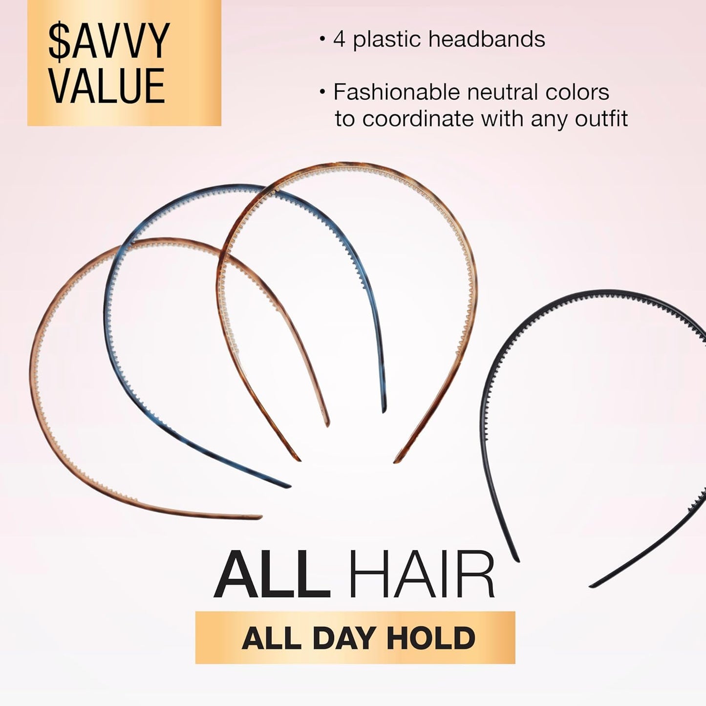 Scunci by Conair Effortless Beauty Skinny headband -plastic Headbands for Women and Men - hair accessories for women - Neutral Colors - 4 Count