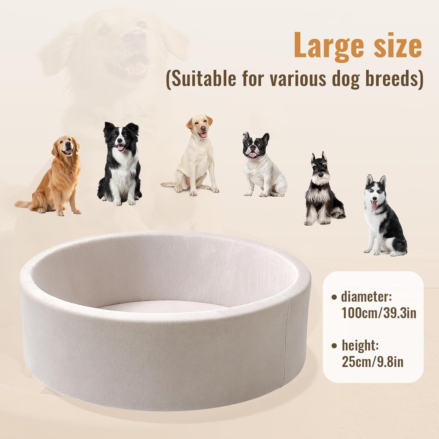 39 Inch Round Dog Bed Ball Pit, Indoor Playpen for Cats and Small Dogs, Dual Use Pet Play and Rest Area, Gray (Balls Not Included)