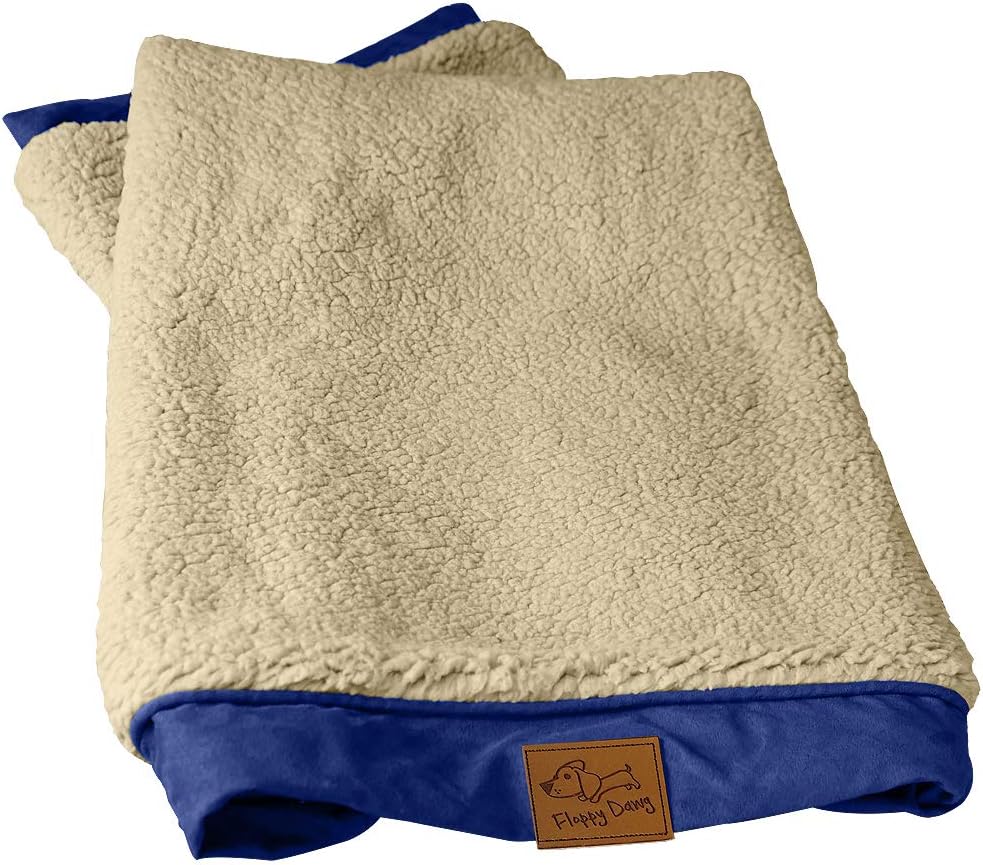 Floppy Dawg Large Dog Bed Replacement Cover and Waterproof Inner Liner. Save a Damaged Dog Bed. Protect a Pillow. Make a New Bed. 40L x 28W. Blue with Beige Top.