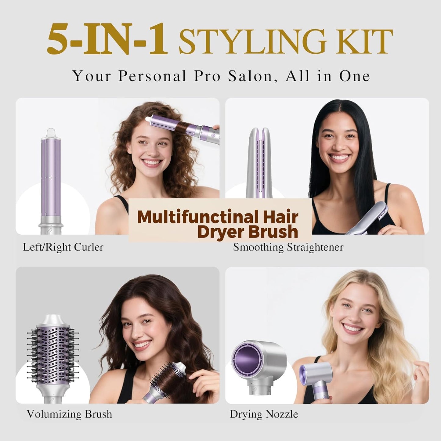 5 in 1 Hot Air Styler- 110,000 RPM Ionic Straighter, High Speed Hair Dryer, Volumizer & Auto-Wrap Curlers, Frizz-Free Styling Tool, Hair Styler Gift Set with Travel Bag