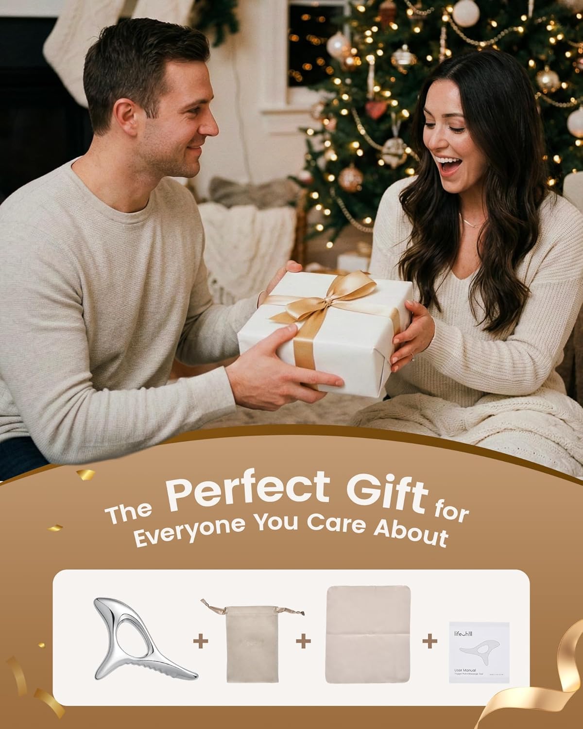 lifechill Trigger Point Massage Tool for Deep Tissue, Muscle Scraper Tool for Fascia Release, Metal Body Gua Sha Tool, Lymphatic Drainage Massager, Thumb Saver,Scar Tissue Massage,Acupressure Tool