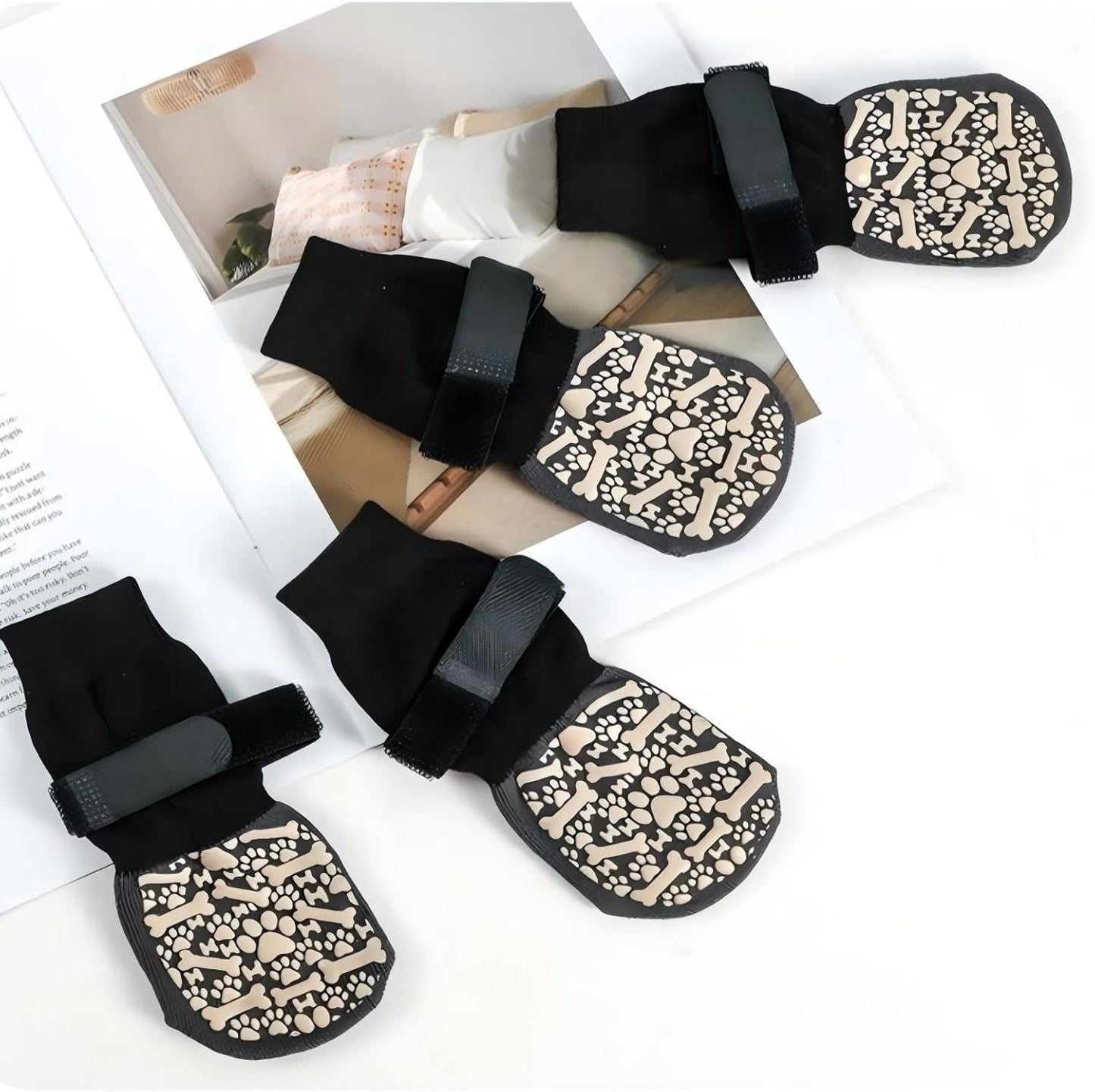 Anti-Slip Dog Socks for Hardwood Floors, Paw Protectors for Small to Large Dogs,Adjustable Non-Slip Dog Shoes with Traction Sole, Breathable & Washable Paw Protection for Indoor Outdoor Use(M:8Socks)