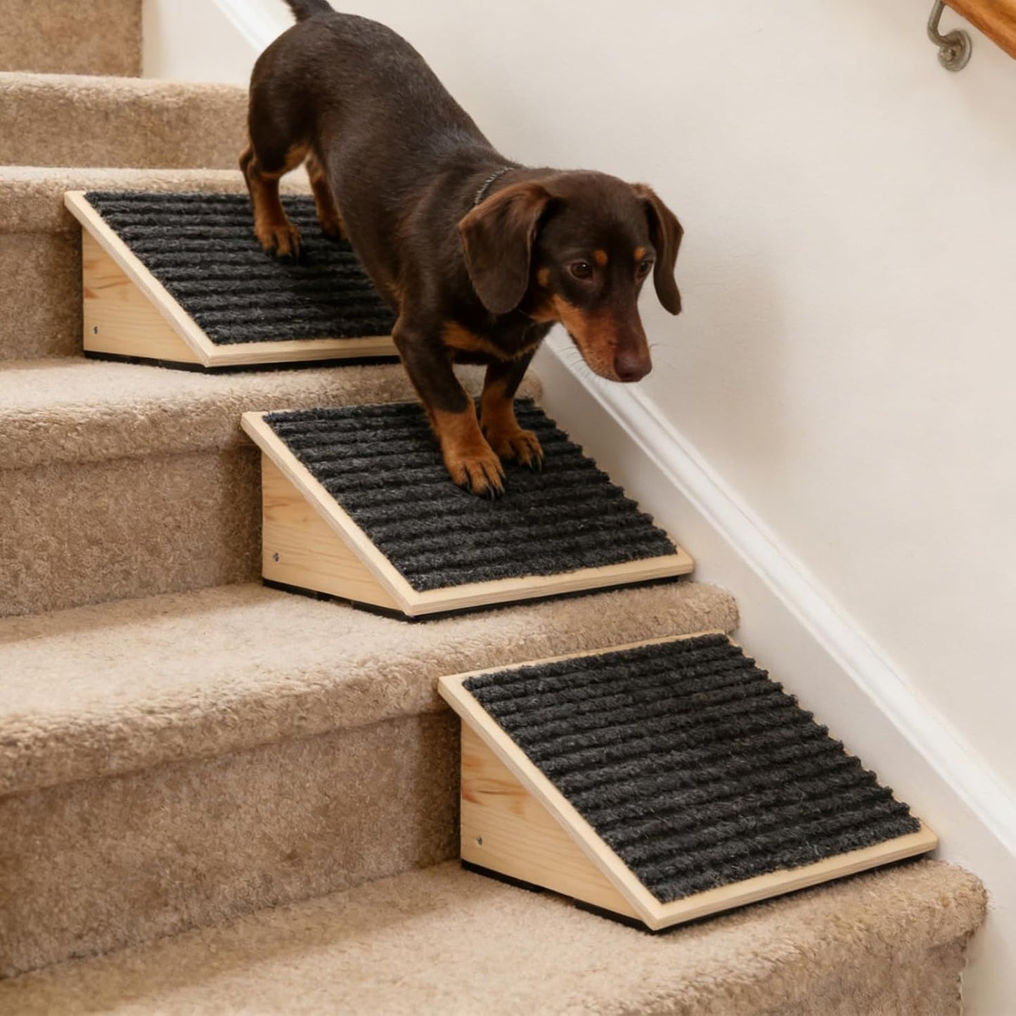 2Pack Wooden Dog Ramp for Stairs Suits for Small Medium Large Dogs Cats, Pet Steps for Staircase Ramp for Dogs Cats, Need Installation