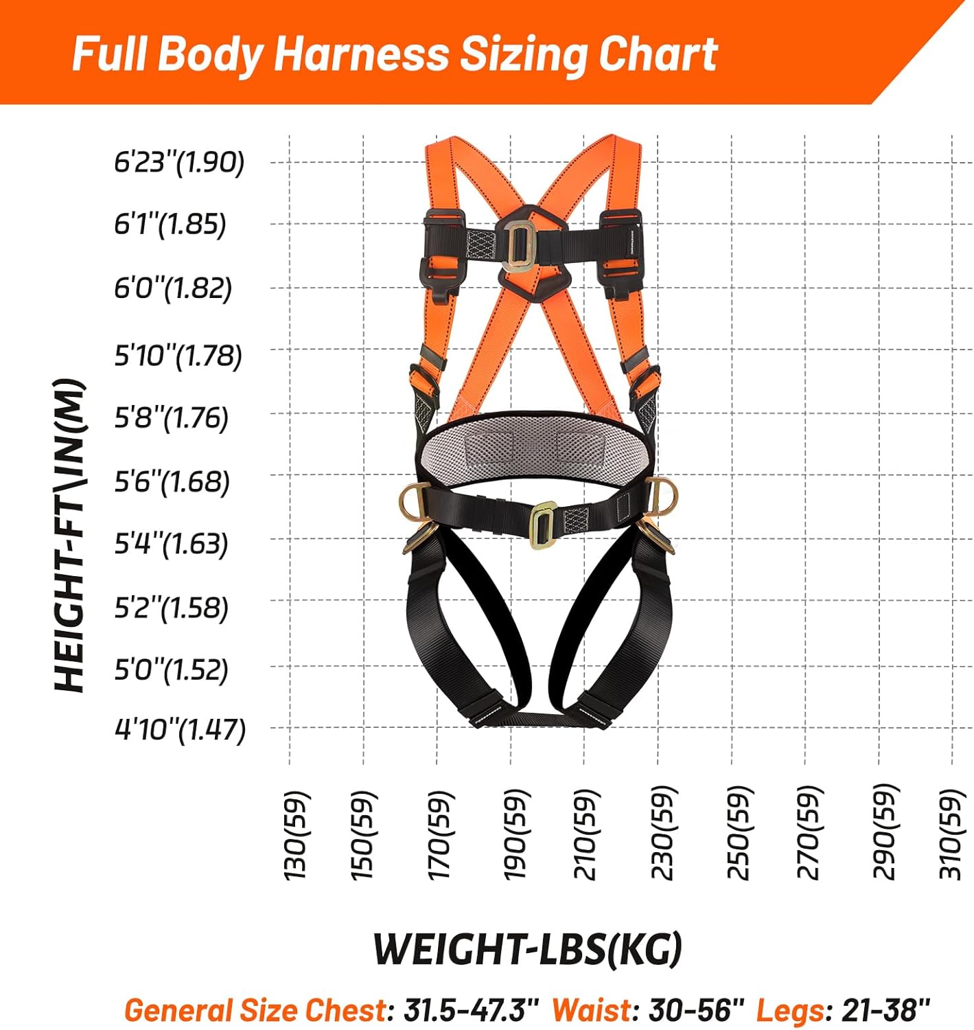 Safety harness fall protection kit, equipped with shock-absorbing ropes, full-body safety harness for roof work