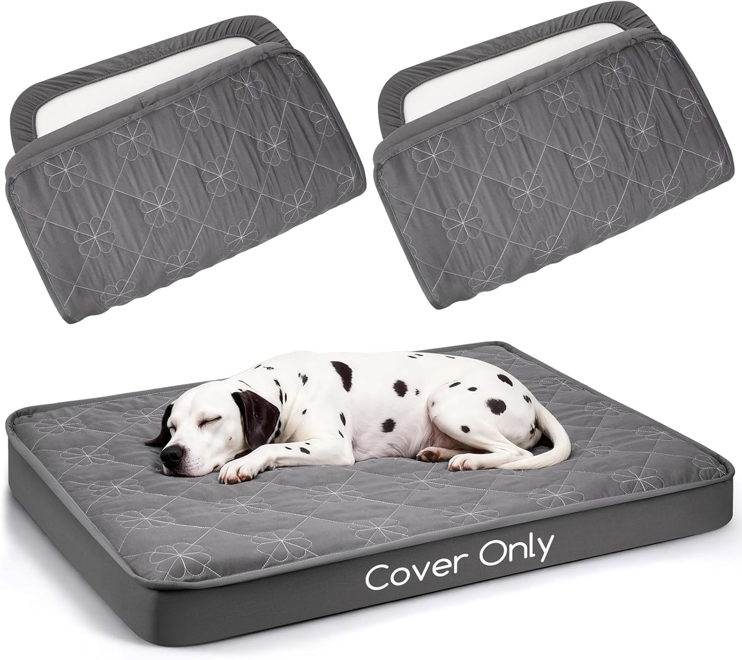 Waterproof Dog Bed Cover Replacement Washable 2 Pack, Soft & Noiseless Quilted Fitted Sheet with Elastic Band, Easy to Clean Dog Bed Sheets Pet Bed Liner for Dog/Cat - 36x27 Inch, Grey, Cover Only