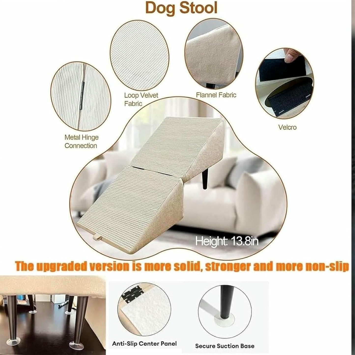 Split Ottoman Dog Ramp, 2-in-1 Convertible Wooden Home Step Stool DogRamp Stairs, Dog Chair with Ramp for Bed, Dogs Ramp and Ottoman for Large and Small Dogs