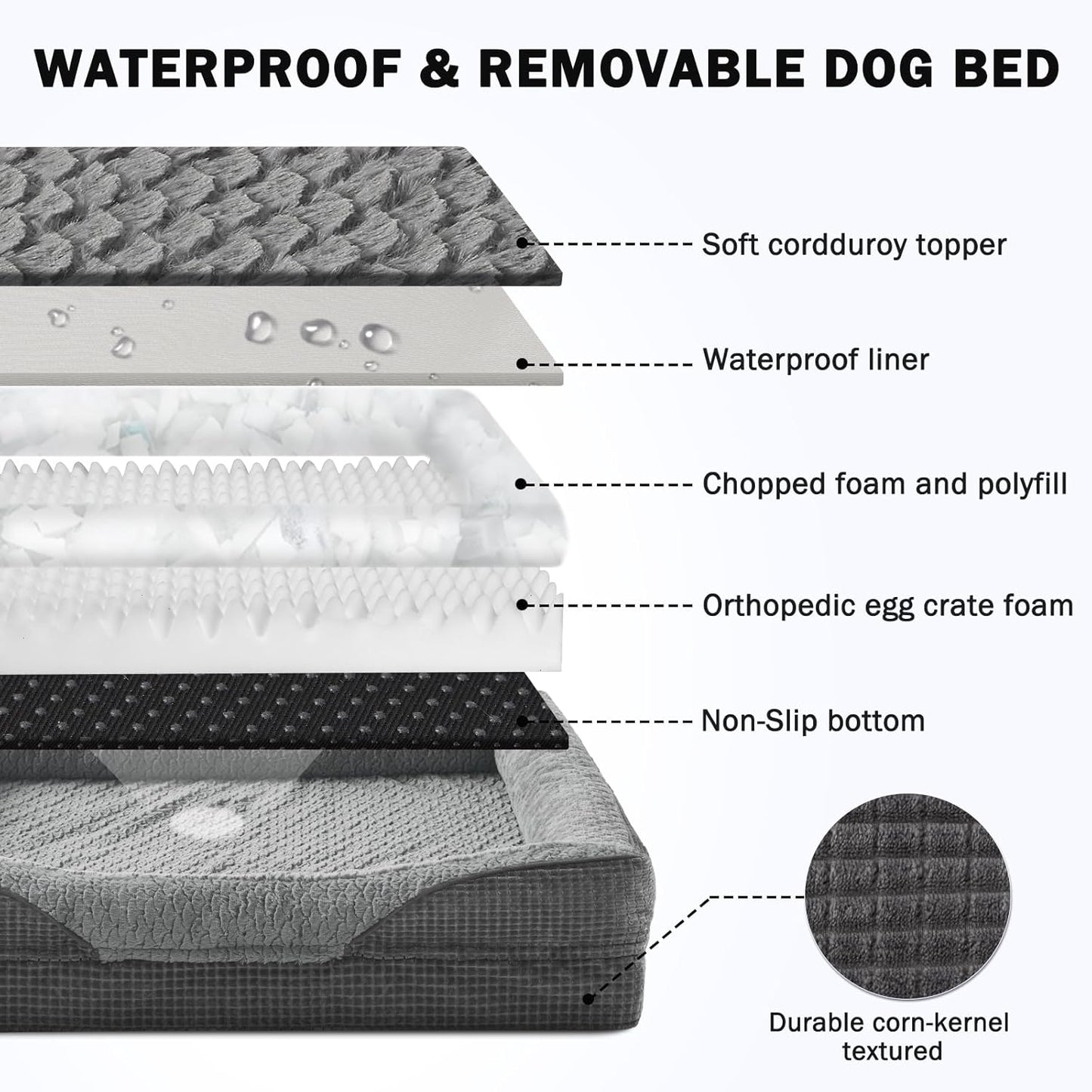INVENHO Orthopedic Extra Large Dog Bed, XXL Waterproof Egg-Crate Memory Foam Dog Couch Bed with Washable Removable Cover, Waterproof Lining and Nonskid Bottom