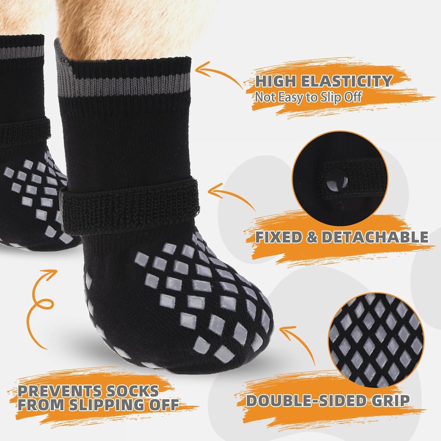 KOOLTAIL Anti Slip Dog Socks Booties to Prevent Licking Paws Scratching, Pet Boots&Paw Protector for Hardwood Floors, Dog Shoes for Winter, Traction Control Grip Socks for Small Medium Large Dogs M