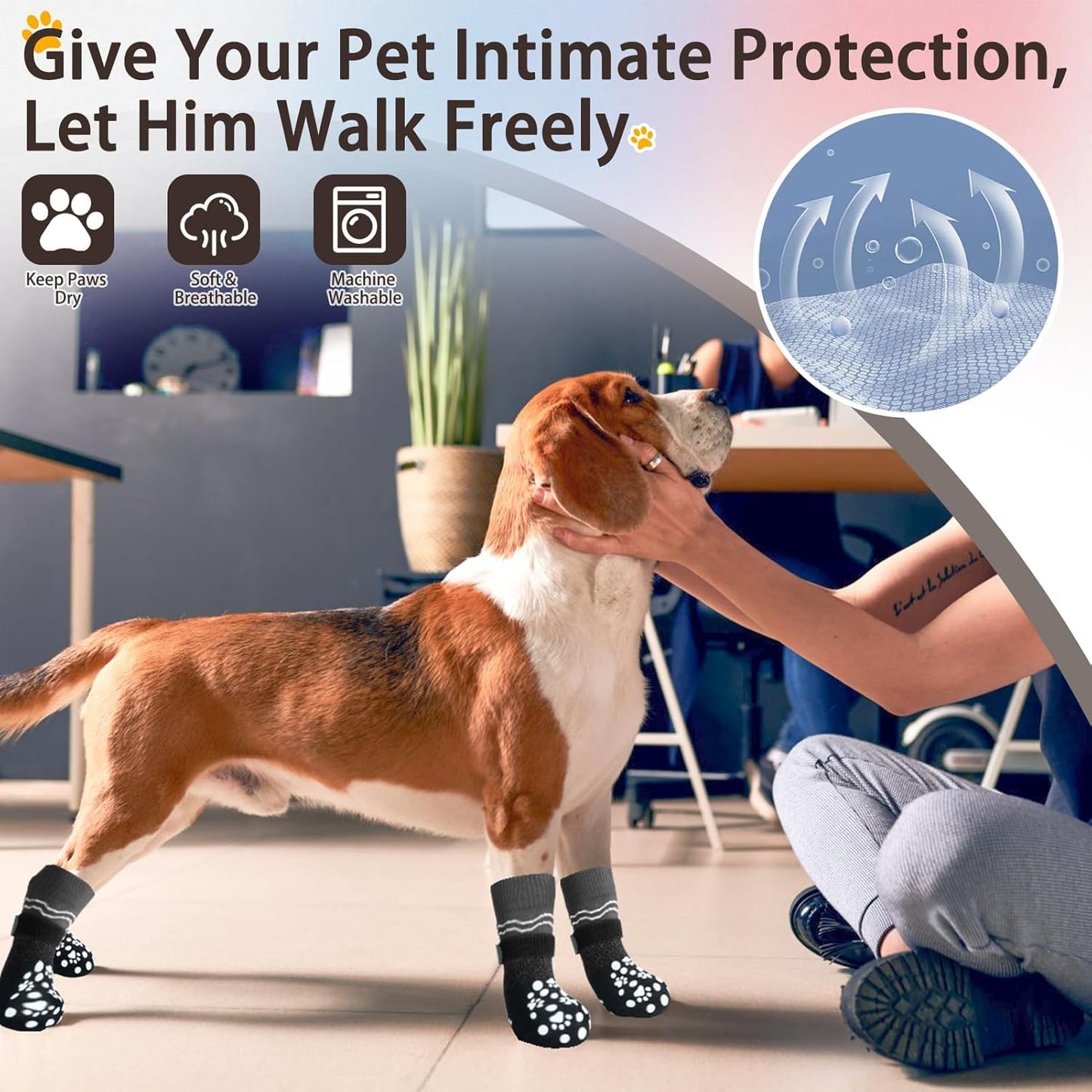 BINGPET 6PCS Dog Socks to Prevent Licking Paws with Grippers for Hardwood Floors Anti Slip, Winter Pet Shoes Booties, Extra-Thick Grip Dog Boots & Paw Protectors for Small Medium Large Senior Dogs, M