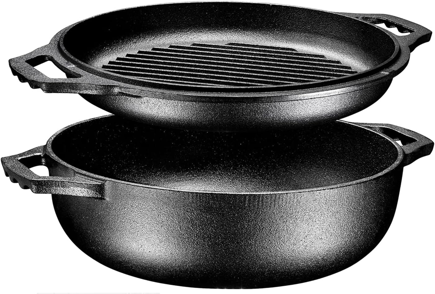 Bruntmor 2-in-1 Pre-Seasoned Cast Iron Dutch Oven with Grill Lid, 3.3 Quart - Cocotte Dutch Oven Pot and Braiser Pan with Lid and Dual Handles - Oven-Safe, Gumbo Pot for BBQ, Frying, Camping, Black