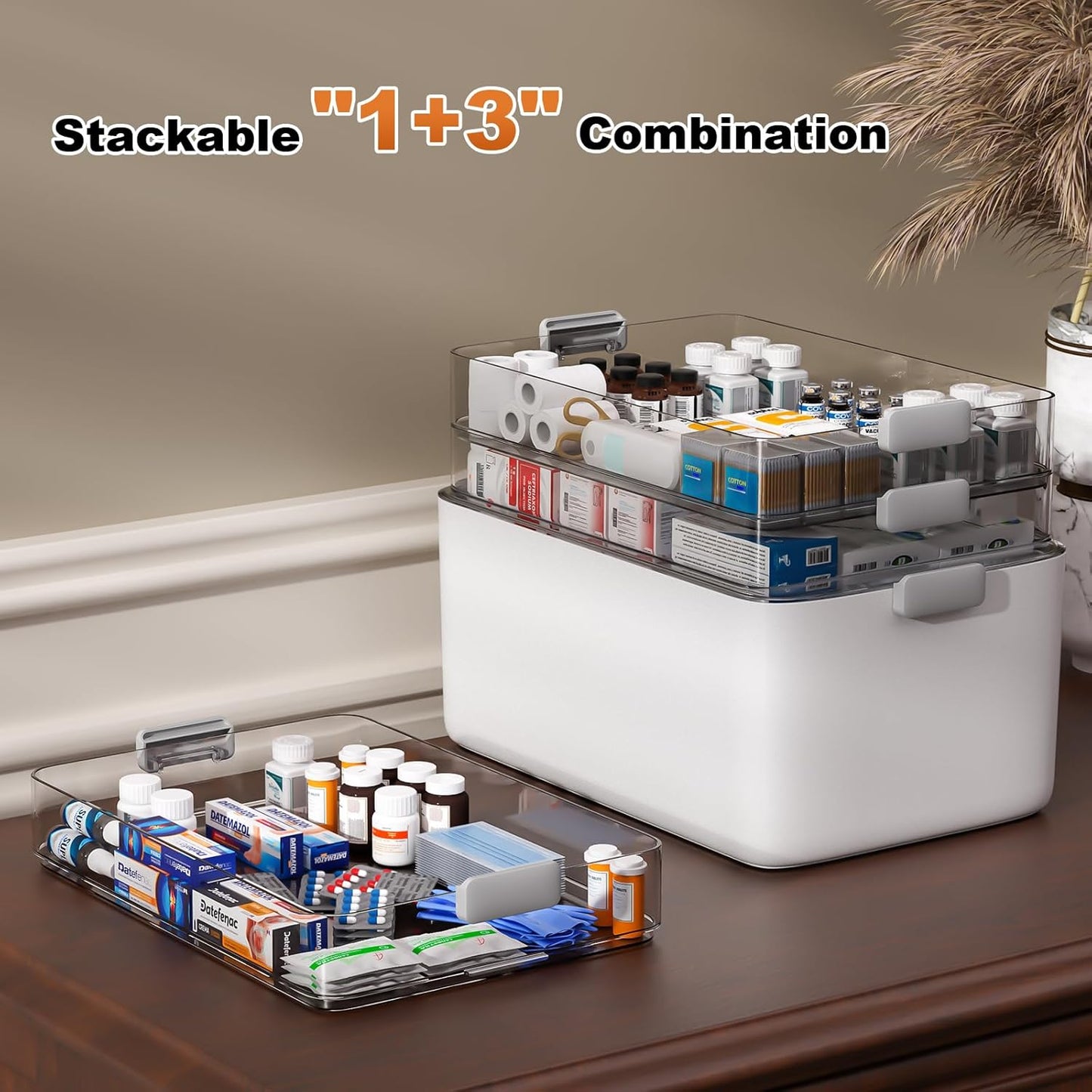 funest 4- Tier Medicine Storage Box Organizer Portable First Aid kit Box Empty with Handle, Multipurpose Medical Supply Organizer with Removable Tray, White