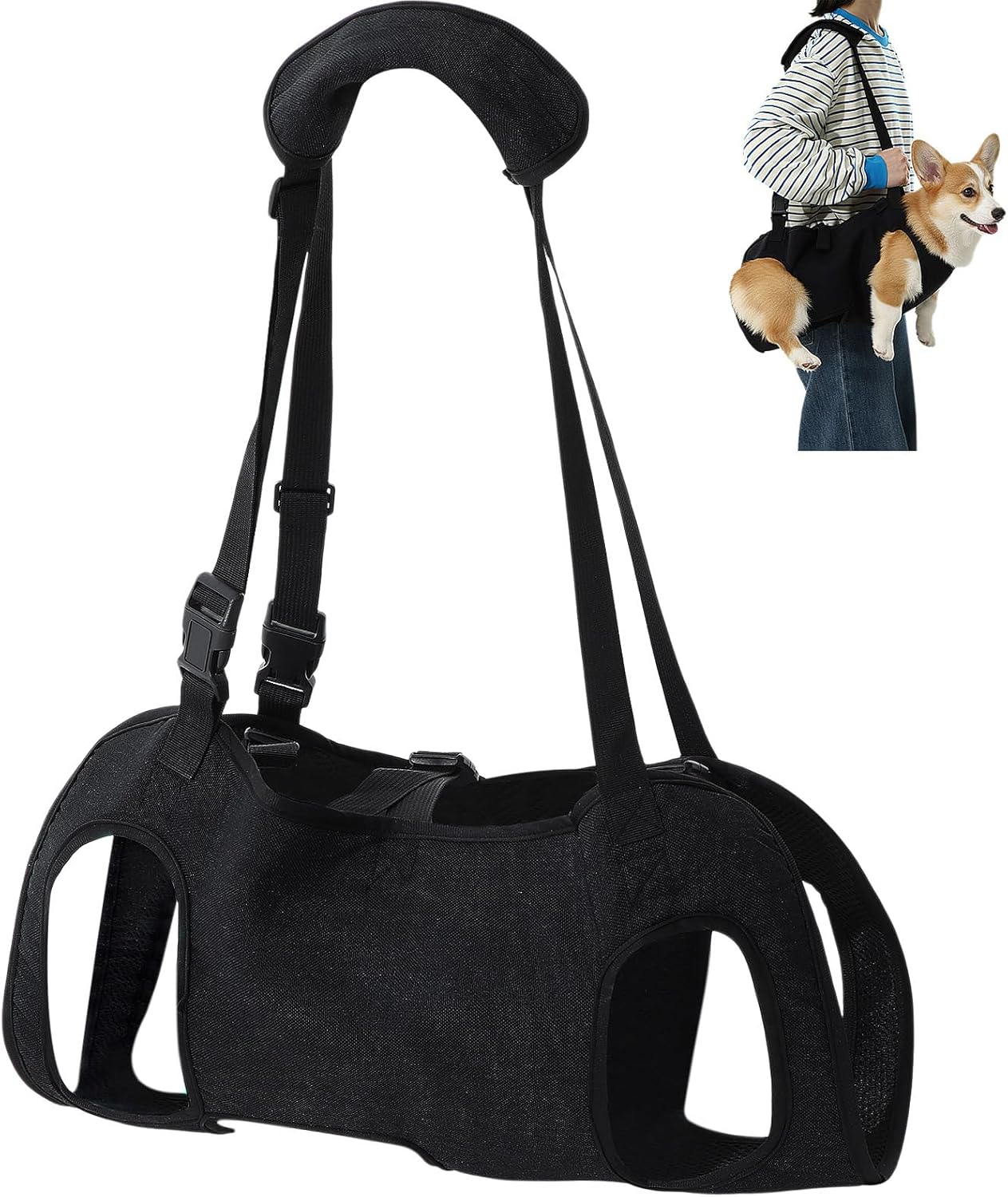 Dog Carry Sling Emergency Backpack Pet Legs Support and Rehabilitation Dog Lift Harness Adjustable Lifting Straps Carrier for Senior Dogs Joint Injuries, Arthritis, Hiking, Skiing, Black(S)