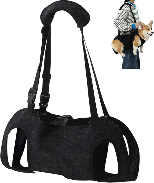 Dog Carry Sling Emergency Backpack Pet Legs Support and Rehabilitation Dog Lift Harness Adjustable Lifting Straps Carrier for Senior Dogs Joint Injuries, Arthritis, Hiking, Skiing, Black(S)