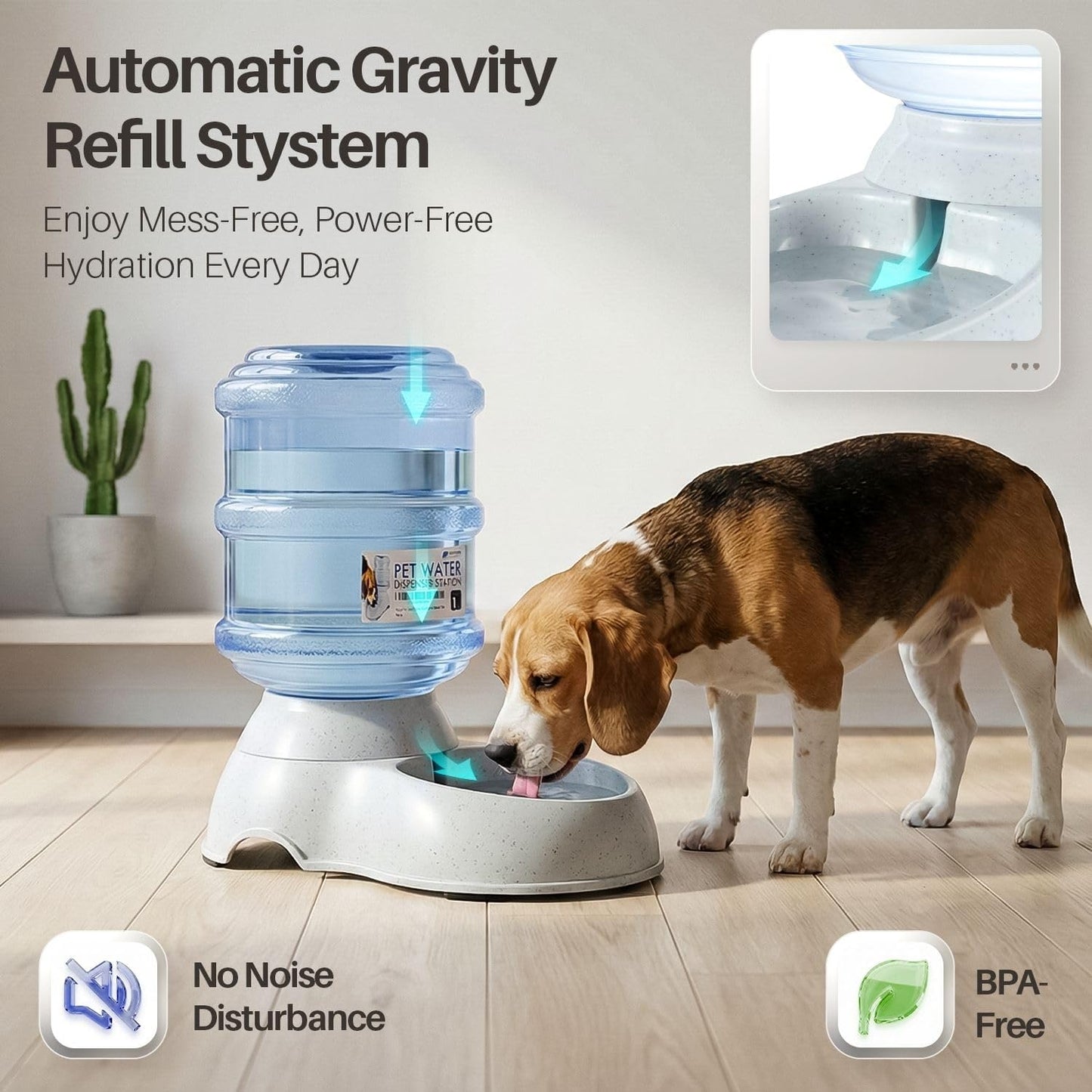 Flexzion Automatic Pet Feeder & Waterer Set of 2 Pack, Self Feeding Replenish Dog Cat Bowls, Gravity Food & Water Storage Container Fountain Jug Pet Supplies Plastic Skid Proof Rubber Feet (1 Gallon)