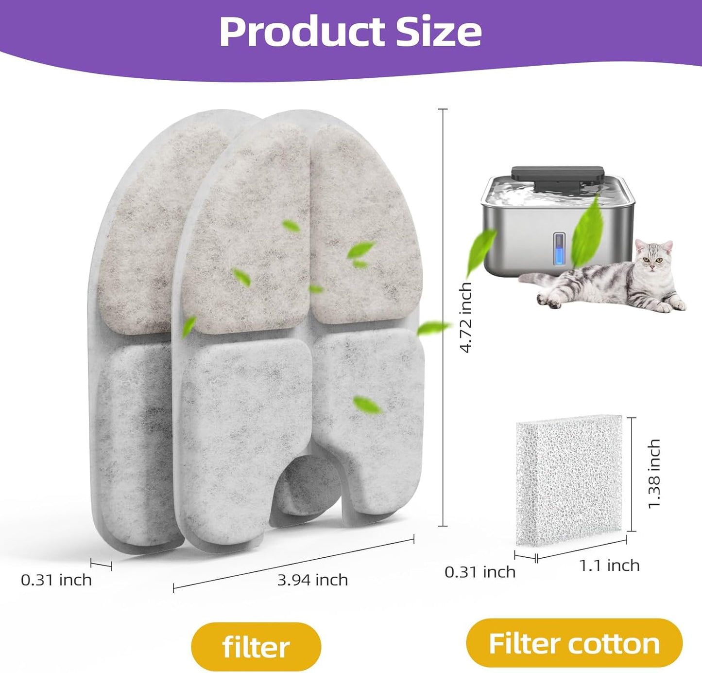 24 Packs Pet Water Fountain Filter for 3Gal/12L Dog Water Dispenser (FN-W13),12 Packs Dog Wate Fountain Filters & 12 Packs Pump Filters Sponges Replacement