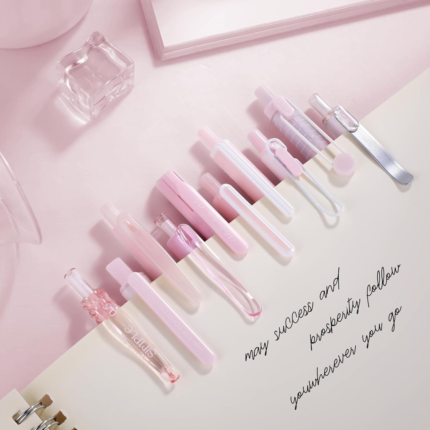 10 Count Pastel Gel Ink Pen Set,Cute Note Taking 0.5mm Fine Point Retractable 10 Count Black Ink Pens with for Writing, Journaling, School, Office (Pink)