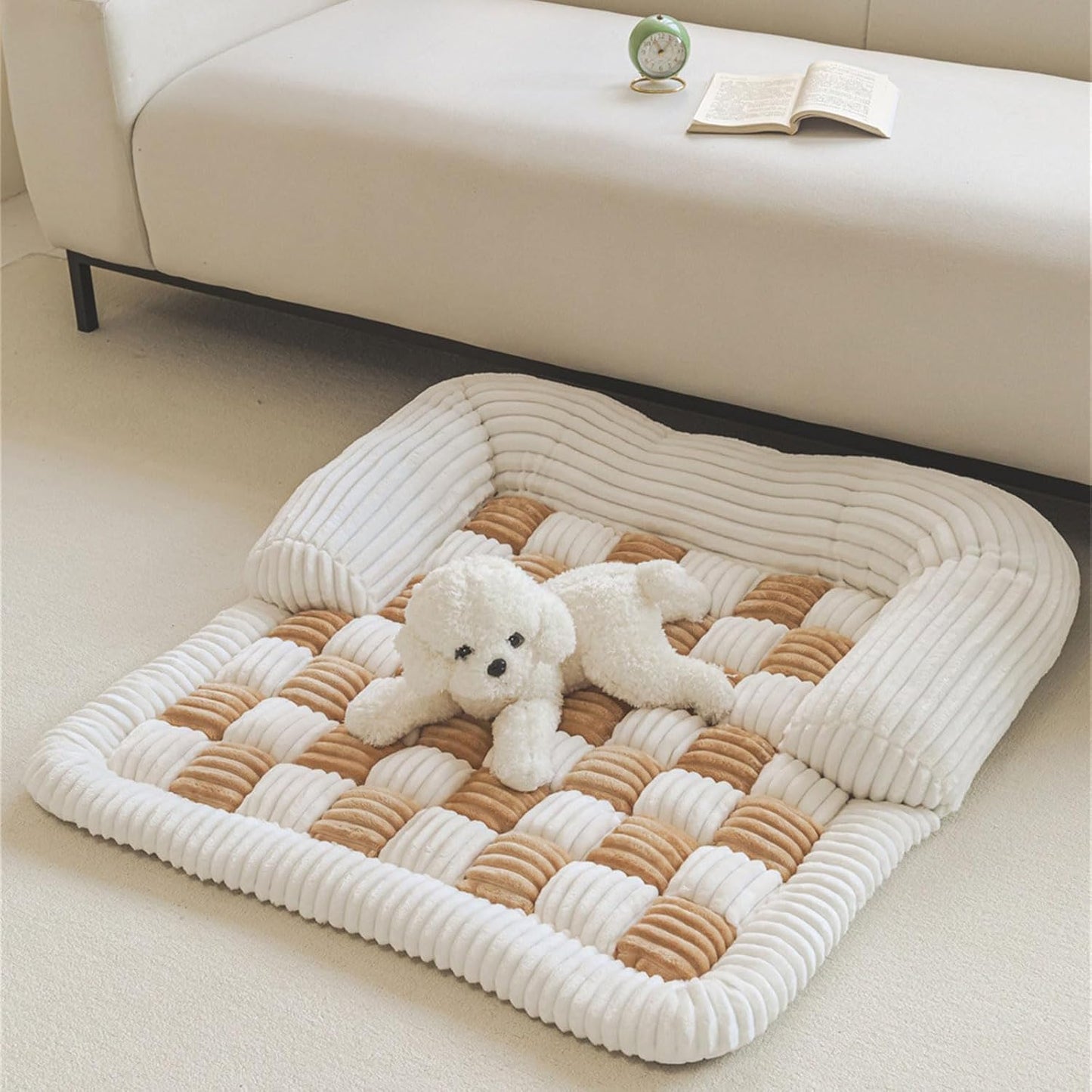 Comfortable Dog Couch Bed with Eggs Shape Foam Side Pillows Removable Covers Nonslip Pet Bedding for Winter Small Sofa Bed