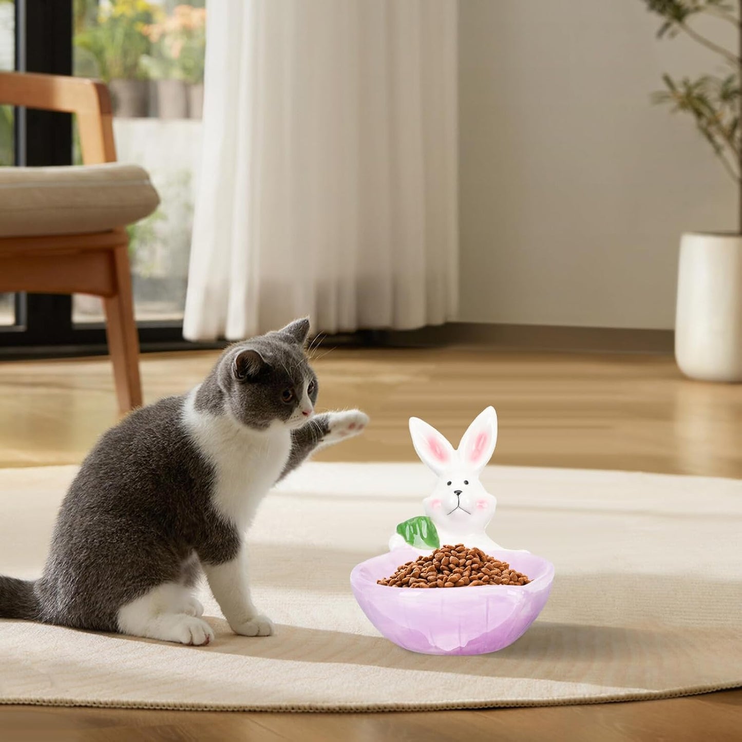 Milisten Ceramic Pet Bowl with Anti-Spill Design Purple Small Rabbit Pattern Dog and Cat Food Dish Wear-Resistant Feeding Bowl for Daily Use Compact Kitten