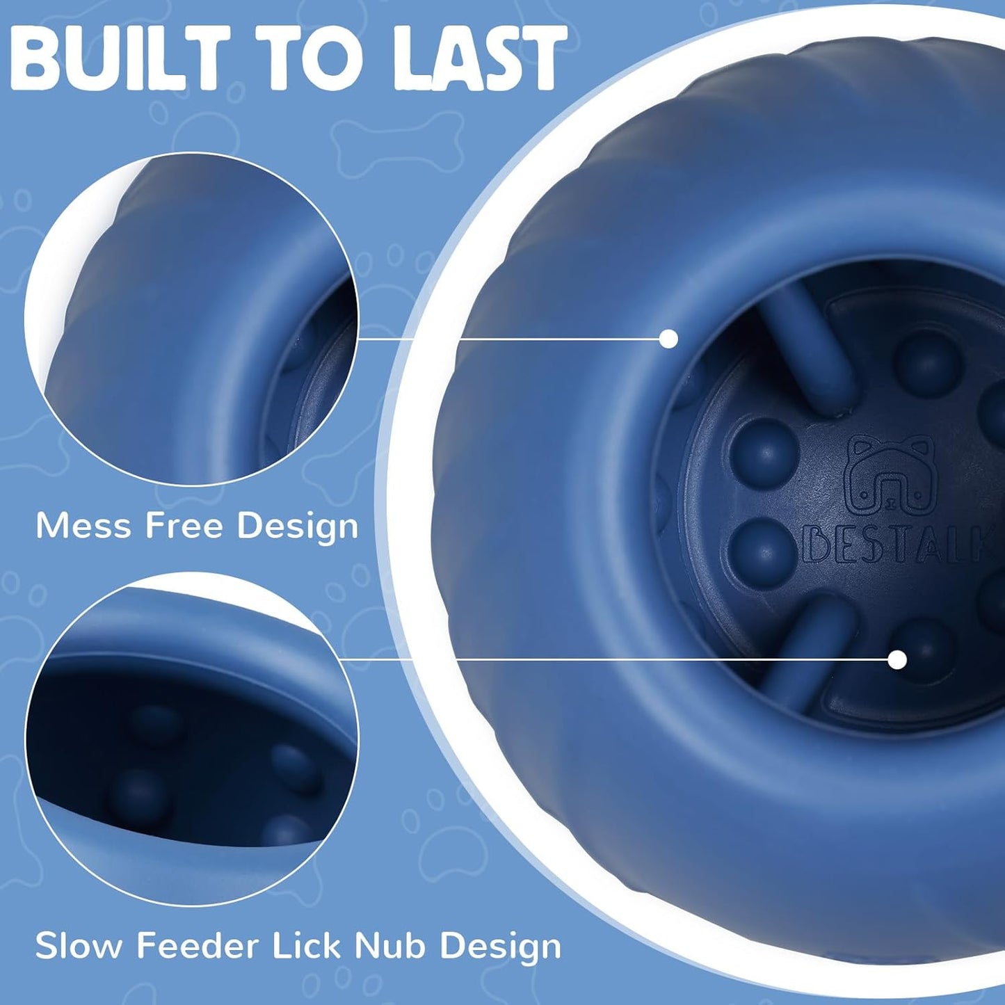 Long-Lasting Dog Lick Toy, Wobbly Dog Enrichment Lick Bowl to Keep Dogs Busy, Interactive Stuffable Dog Treat Feeder for Boredom, Silicone Treat Dispensing Chew Toy(Dark Blue,S)