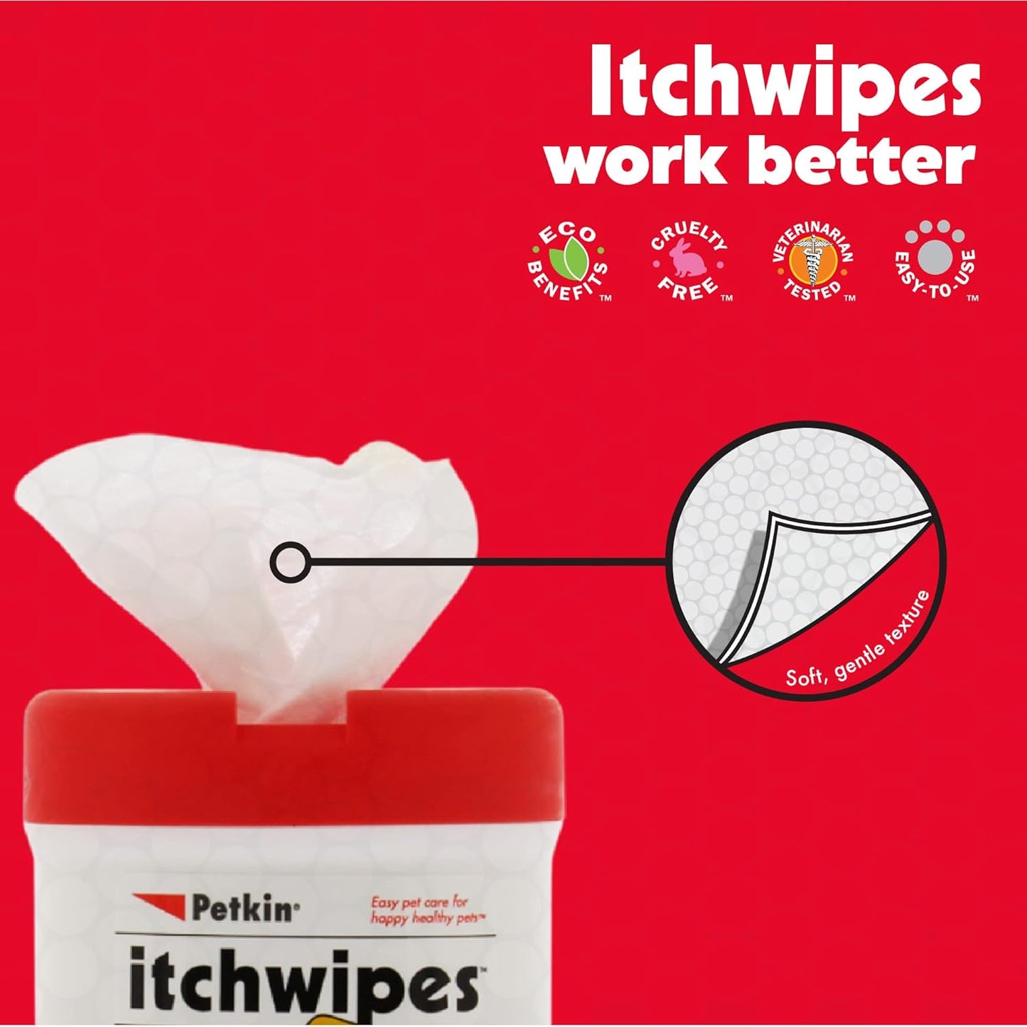 Petkin Anti Itch Wipes for Dogs and Cats, 60 Wipes, 2 Pack - Soothes Hot Spots, Skin Irritations and Scratching - Bitter Taste Stops Licking and Chewing - Super Convenient, Ideal for Home or Travel