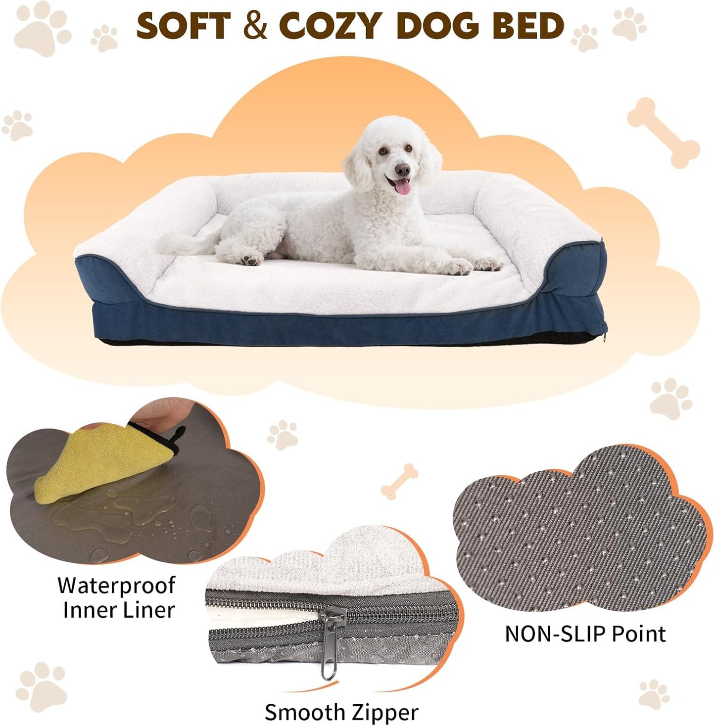 Orthopedic Dog Bed for Medium and Large Dogs Pet Bed with Sides Waterproof Dog Couch with Washable Removable Cover and Egg Crate Foam Pet Sleeping Mat with Anti-Slip Bottom