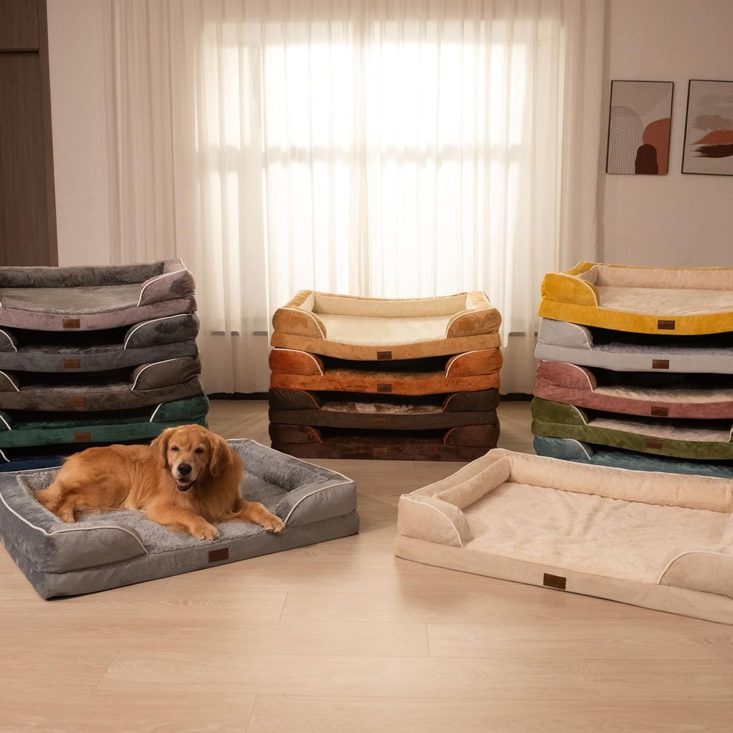 Comfort Expression Orthopedic Dog Bed for Medium Dogs 30x20 Inch, Waterproof Supportive Egg Crate Foam Medium Pet Bed with Removable Bolsters, Dog Couch with Washable Cover & Non-Slip Bottom, Grey