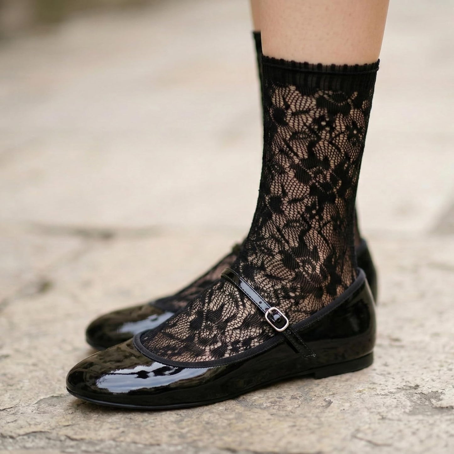 6 Pairs Black Lace Socks for Women, Sheer Mesh Crew Socks for Loafers & Heels, Elegant Floral & Vertical Striped Trouser Socks, Coquette Balletcore Aesthetic Fashion Hosiery by Daisy&Dino