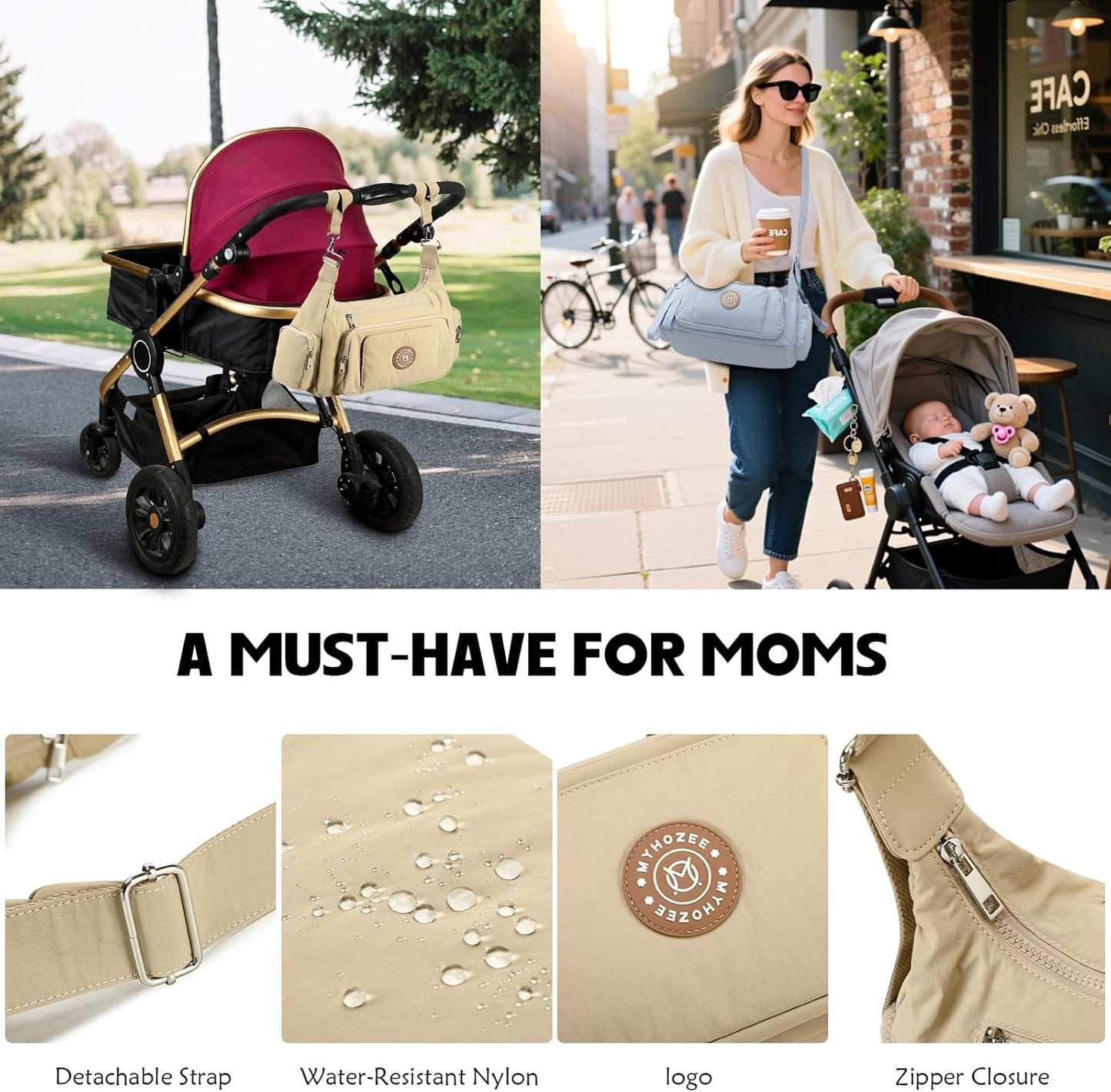 Puffer Crossbody Bags for Women Mom Large Diaper Bag Purse with Wipes & Trash Dispenser Cross Body Purses Messenger Bags | Wipes Dispenser, Trash Dispenser, Lightweight, 22L large capacity, Lots of pockets, baby stroller strap