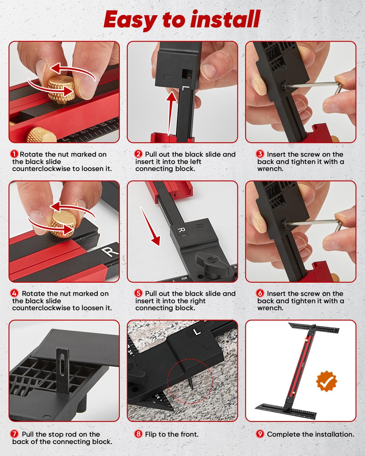 Saker Stair Tread Template Tool,2025 New Stair Measuring Tool,Stair Tread Jig for Measuring Stairs, Adjustable Length Aluminum Alloy Stair Gauge with Edge Stop Bars