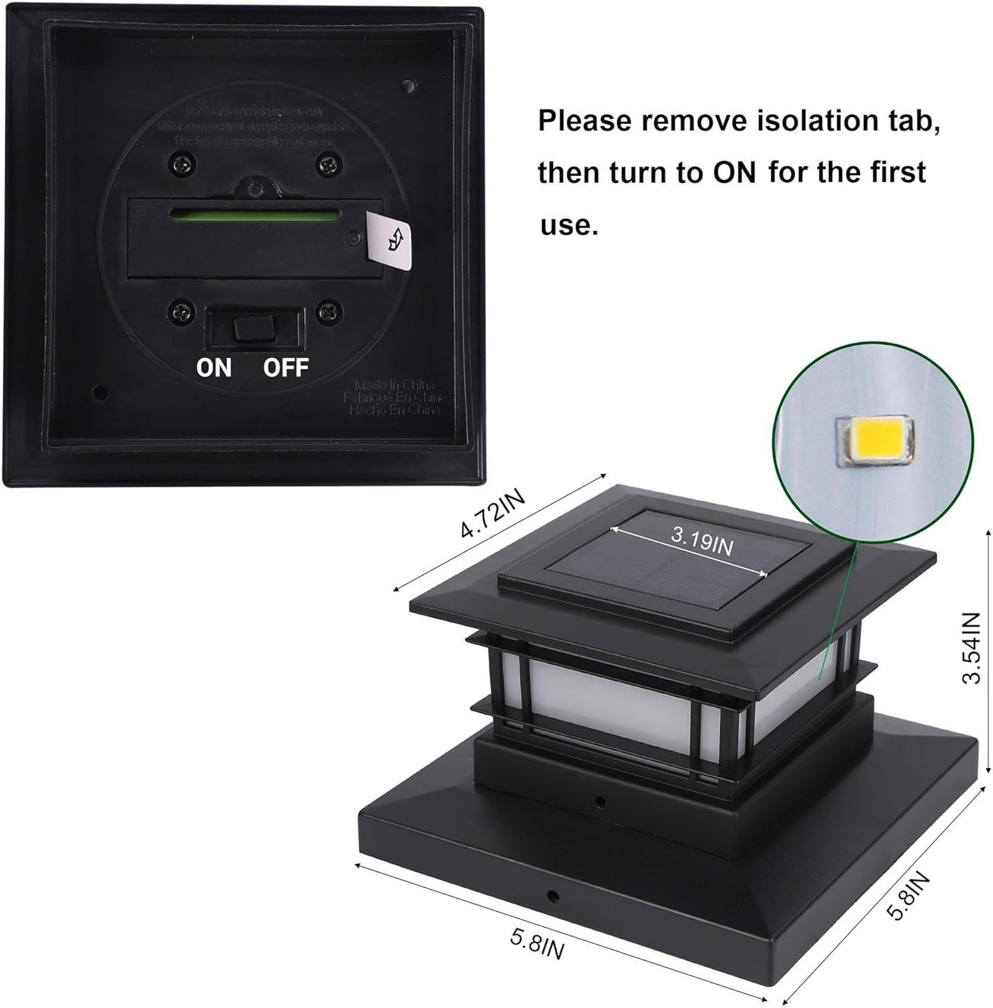 Dynaming 6 Pack Solar Post Cap Lights Outdoor, Fence Post Solar Lights Fit for 4x4 5x5 6x6 Vinyl/Wooden Posts, High Brightness Warm White SMD LED Lighting Decor for Garden Deck Patio