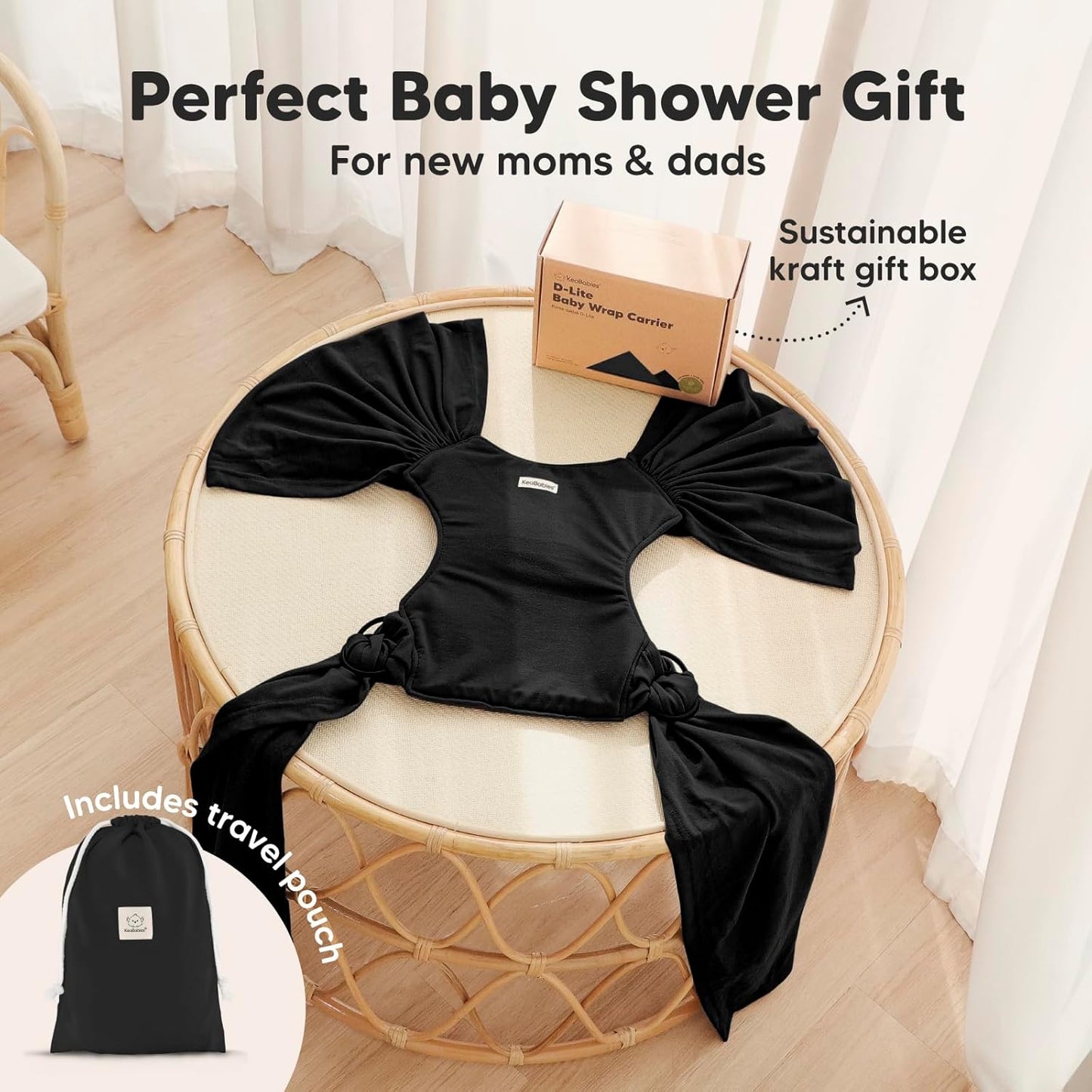 KeaBabies Baby Wrap Carrier Ring Sling - Easy to Wear, Adjustable D-Lite Baby Carrier Newborn to Toddler, Infant Carrying Shirt, Hands Free Bonding, Breathable Fabric Wearing Wrap (Trendy Black)