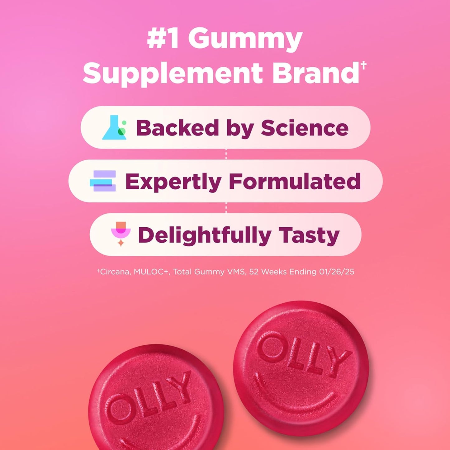 OLLY Undeniable Beauty Gummy, For Hair, Skin, Nails, Biotin, Vitamin C, Keratin, Chewable Supplement, Grapefruit, 30 Day Supply - 60 Count