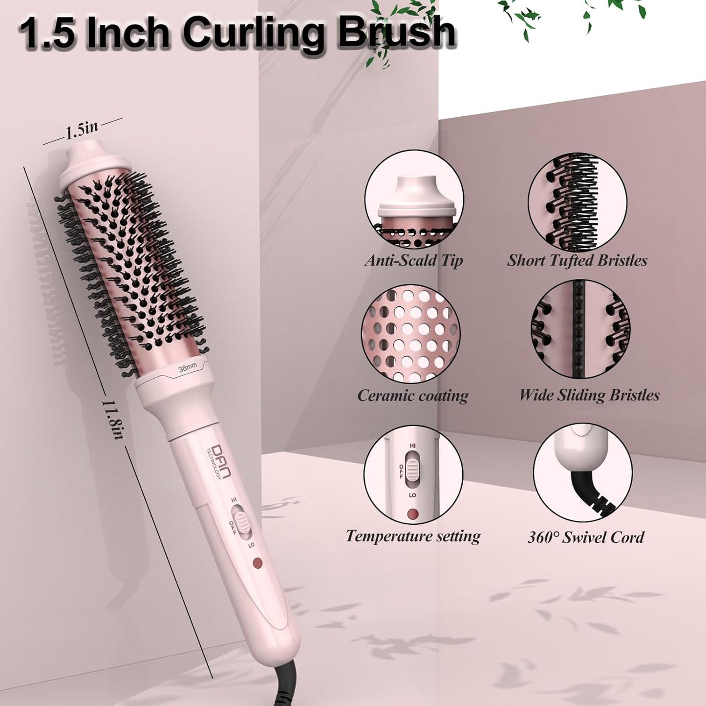 Thermal Brush,1.5 inch Heated Round Brushes,Non-Blowing Heated Brush,Dual Voltage CurlingBrush,Dual PTC Fast Style HeatedBrush,Ceramic Thermal RoundBrush Makes Hair Shinier & Smoother,Pink