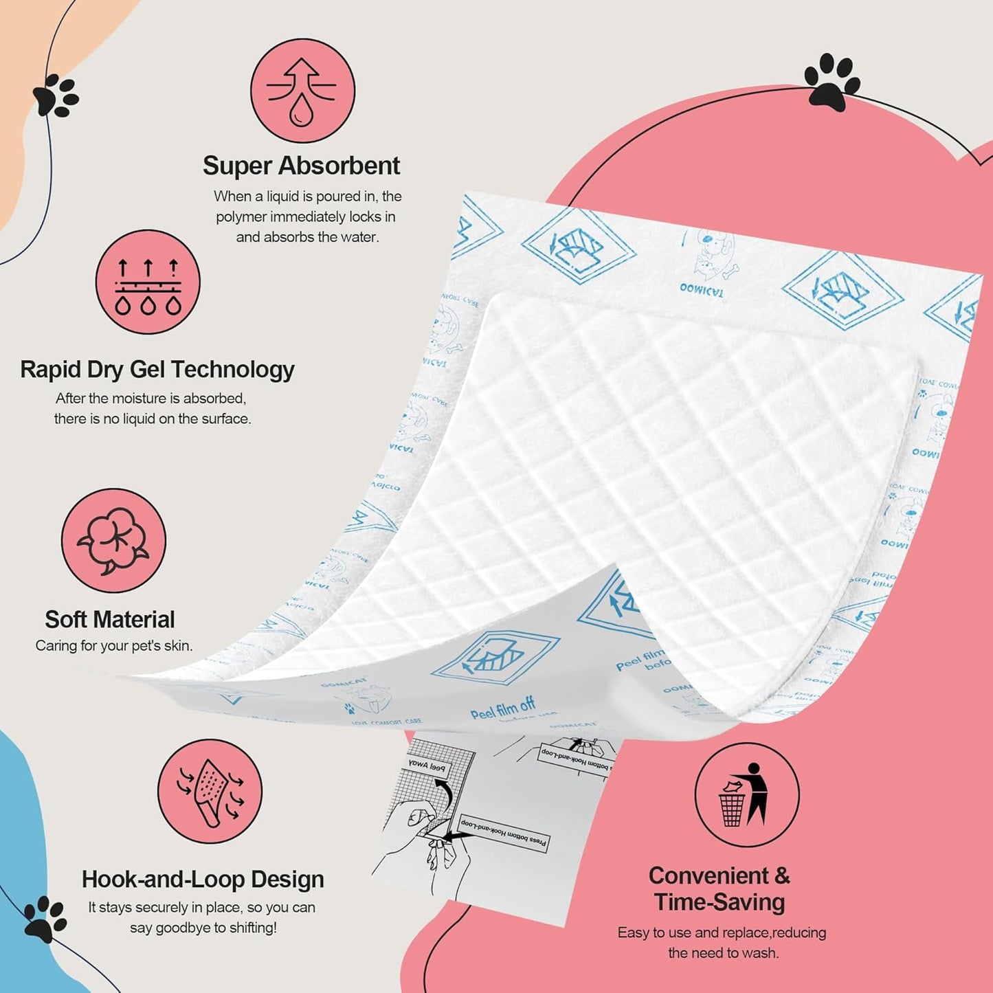 Dog Diapers Liners, 150 Ct, Super Absorbent Doggie Diaper Inserts for Male Dog Wraps and Female Dog Diapers, Hook-and-Loop Tape Design, Super-fit & No Shifting, Medium Dog Diaper Pads
