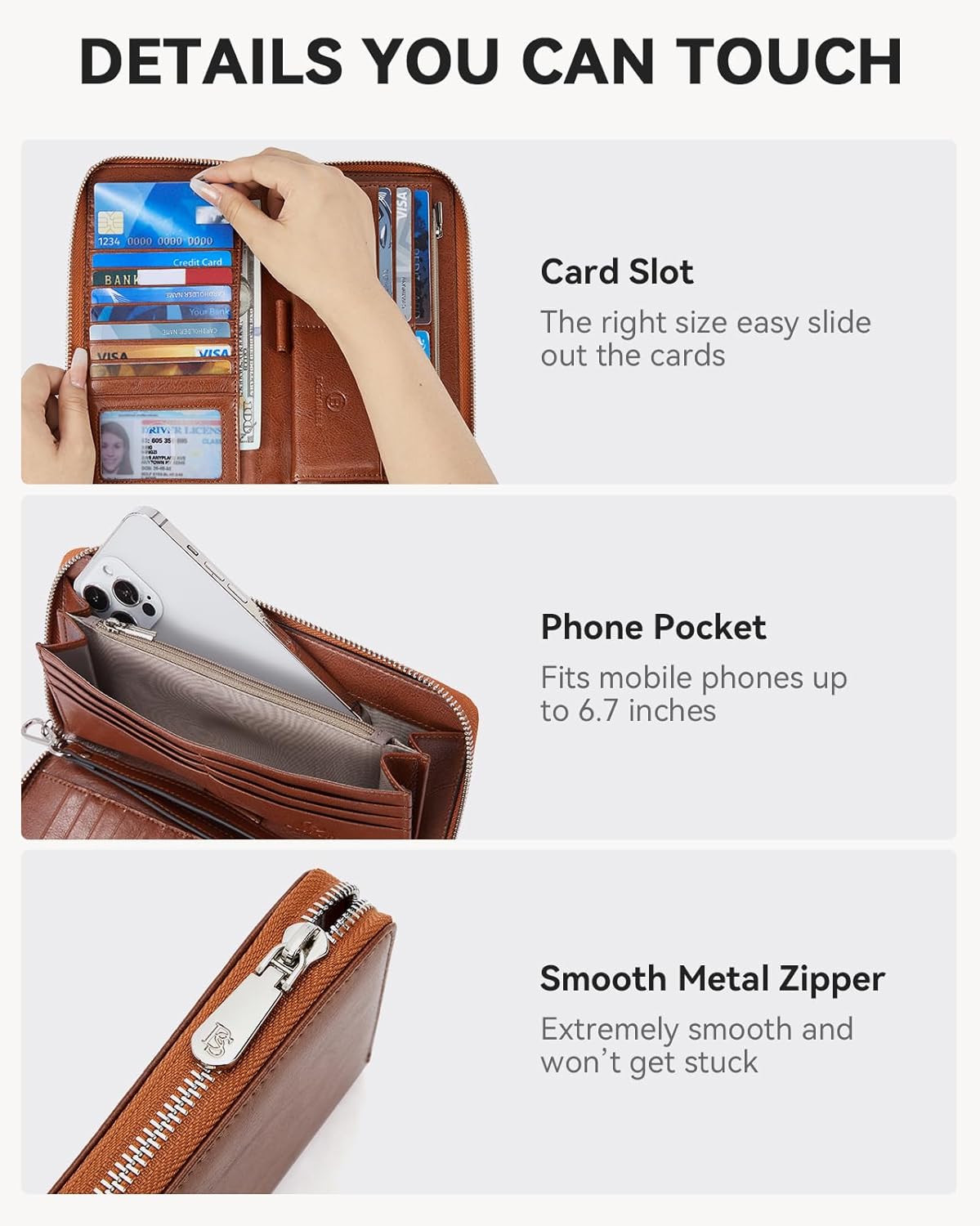 BOSTANTEN Leather Wallet for Women RFID Blocking Zip Around Credit Cards Holder Phone Clutch