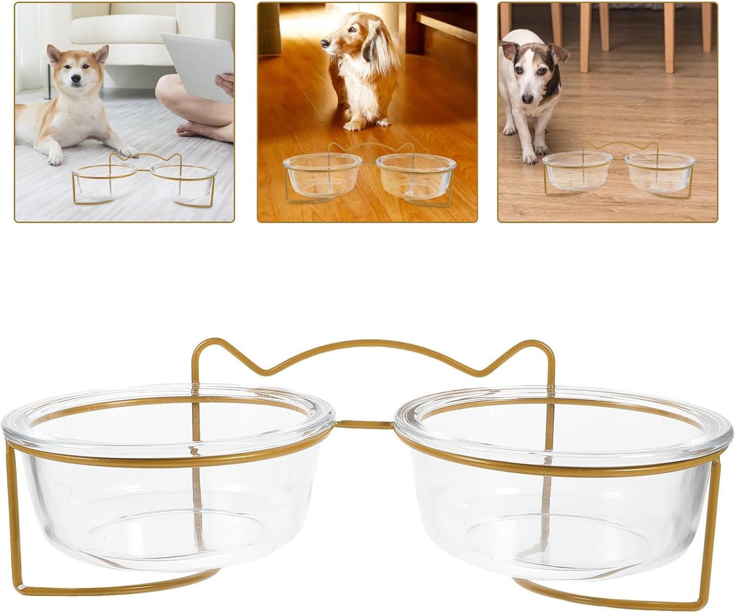 Milisten Elevated Double Glass Cat Dog Food Bowl with Tilted High Stand, Raised Pet Feeding Bowl for Cats and Dogs, Spill-Resistant Neck Guard Design