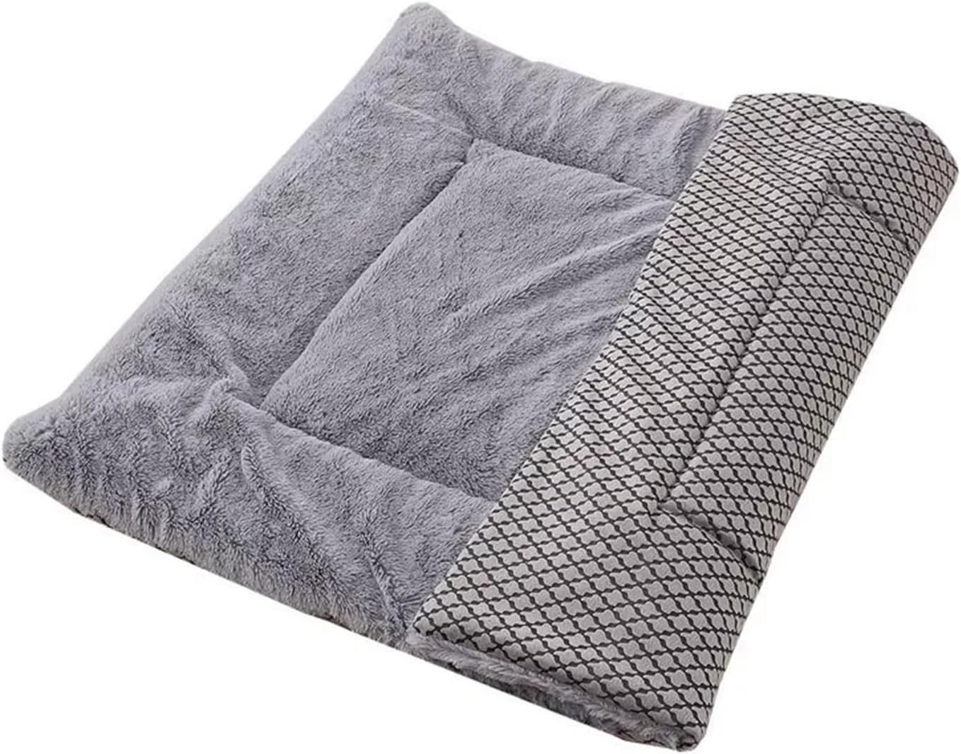 Dog Bed Mat Washable Cat Cushion Soft Plush Dogs Mattress Sofa for Small/Medium/Large Dog(Short Plush Gray,S 55X35cm)