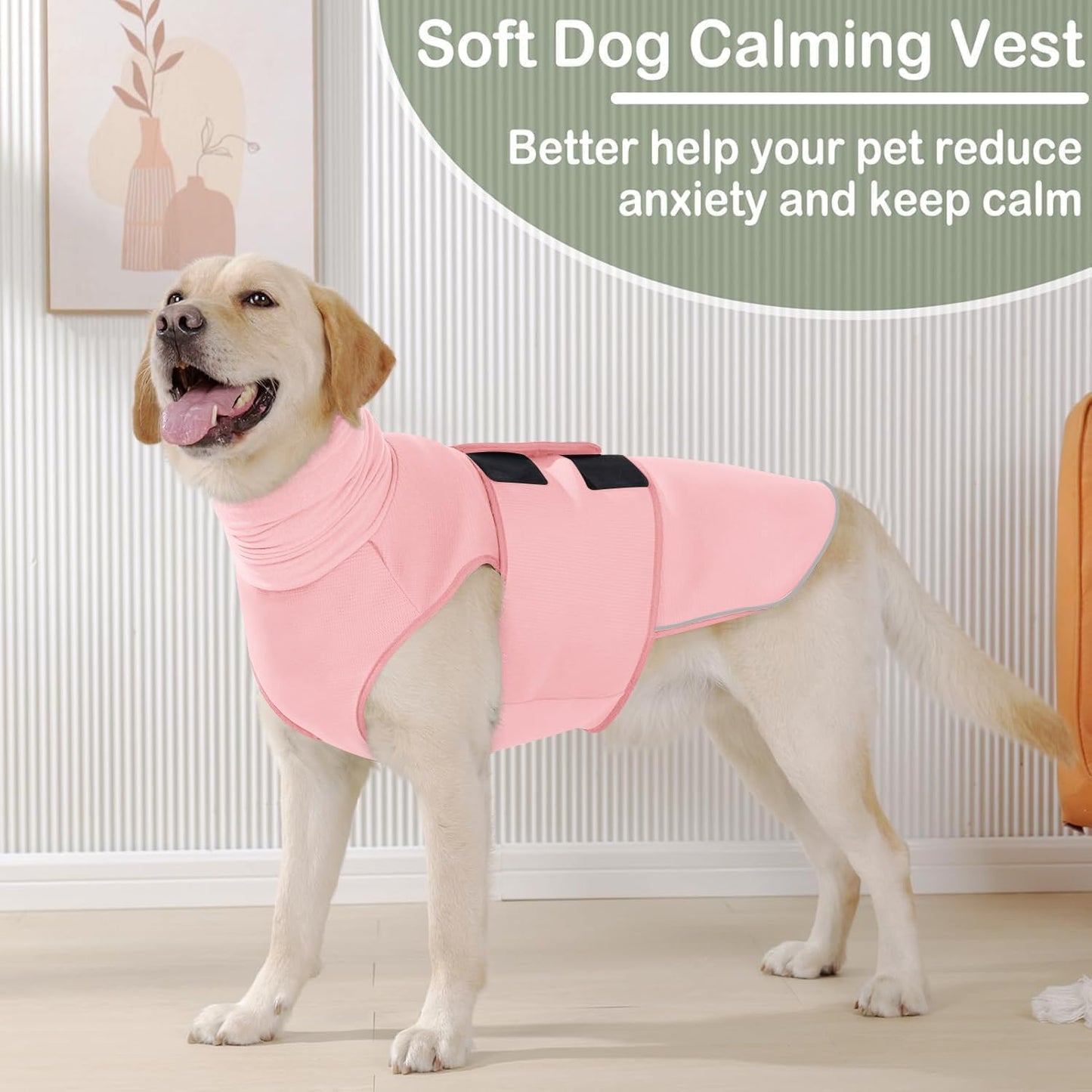 KOESON Dog Calming Vest with Soft Ear Wrap, Breathable Dog Thunder Jacket with Adjustable Hook & Loop, Reflective Puppy Anxiety Relief Jacket for Fireworks, Thunder, Travel, Separation, Pink XS