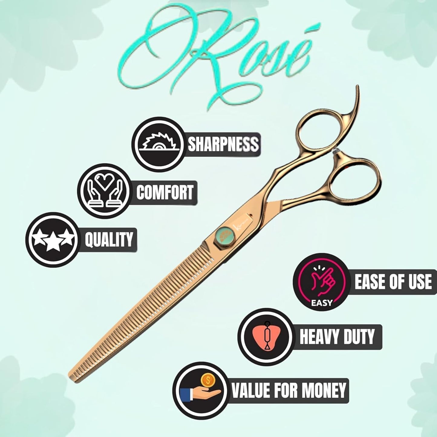 Kenchii Rose Dog Grooming Scissors, 54 Tooth Thinning Shears, Dog Scissors for Grooming, Ergonomic Design for Comfort and Precision, Heavy Duty, Durable and Sharp