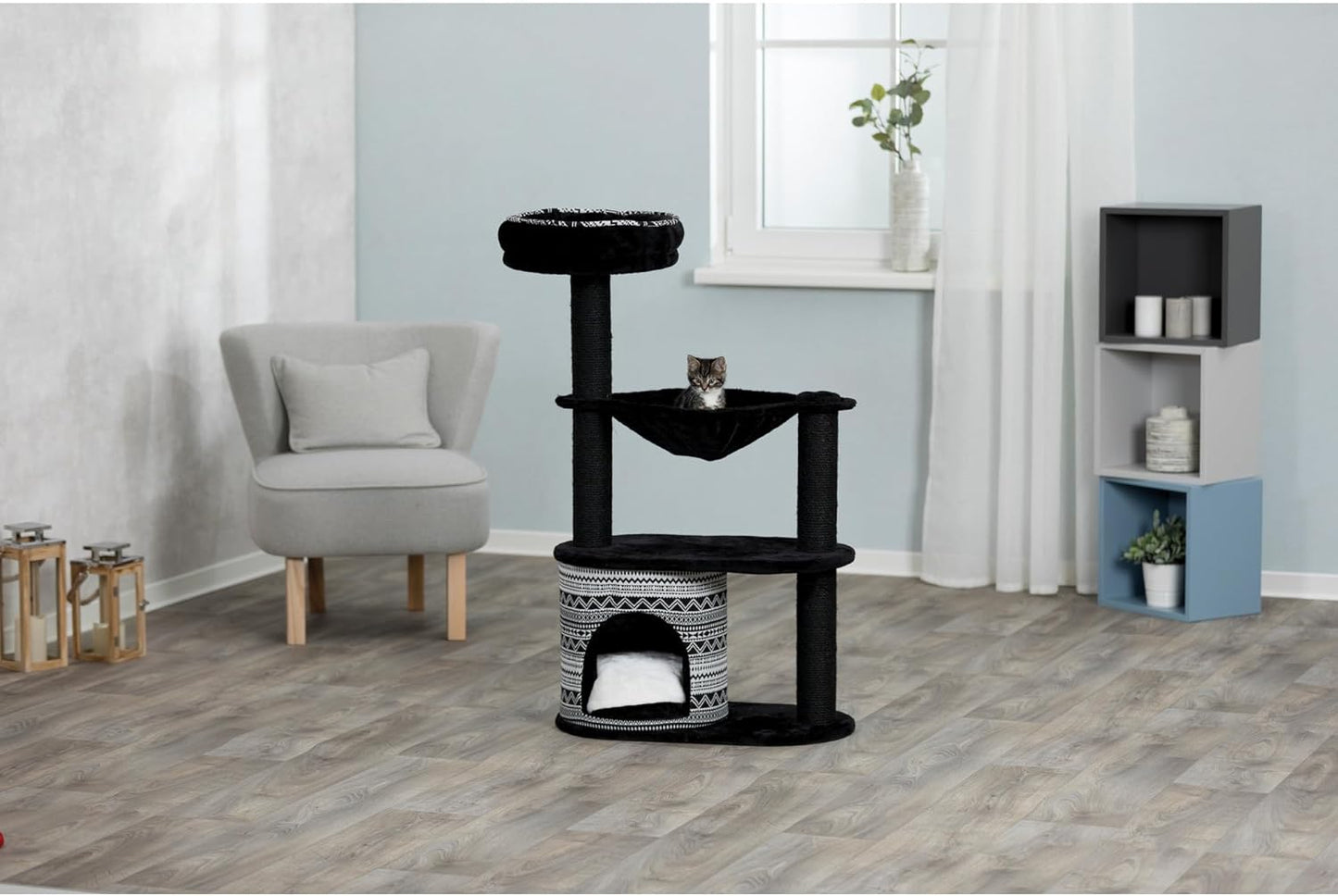 TRIXIE Giada Cat Tower Scratching Post, Condo with Removable Cushion, Hammock, Top Platform Bed 28.66 LBS