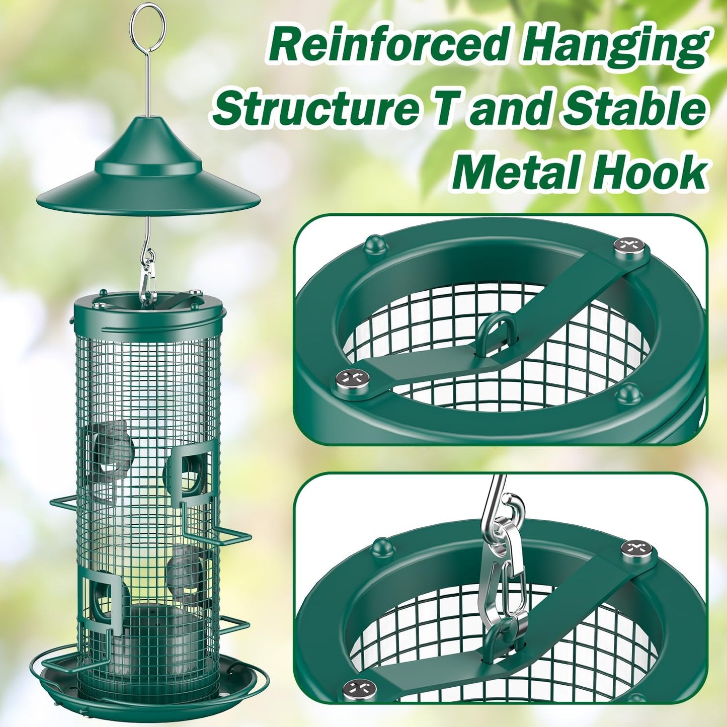 Metal Mesh Tube Bird Feeder for Outdoors Hanging - Squirrel Chew Proof Bird Feeders for Outside, Rust-Proof, 2LB Large Capacity, Easy to Refill, for Finch Cardinal, Gifts for Bird Lovers