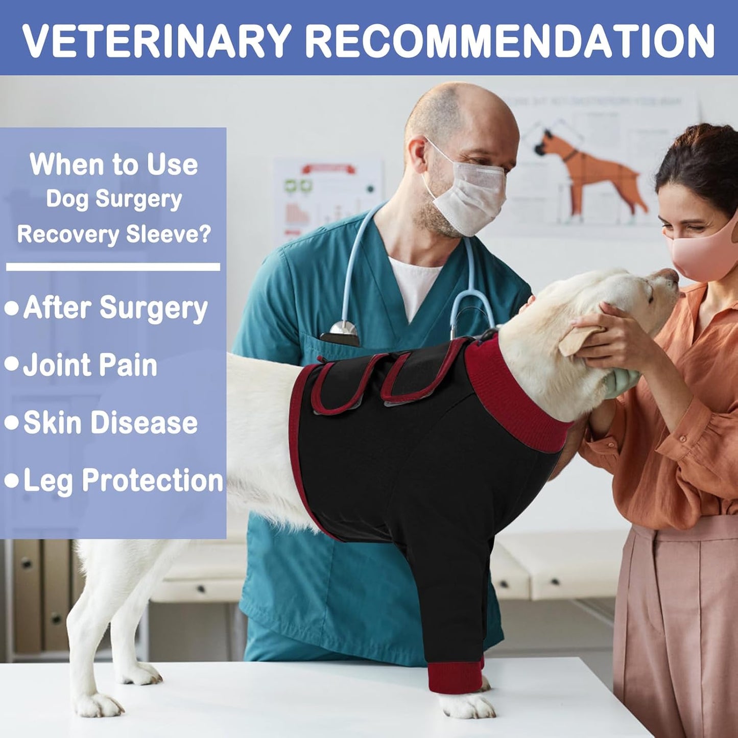 KOESON Dog Recovery Sleeve for Front Legs, Soft Pet Recovery Suit After Surgery, Adjustable Dog Leg Elbow Protector, Pet Wound Care Shirt to Stop Licking, E-Collar Cone Alternative, Black 2XL