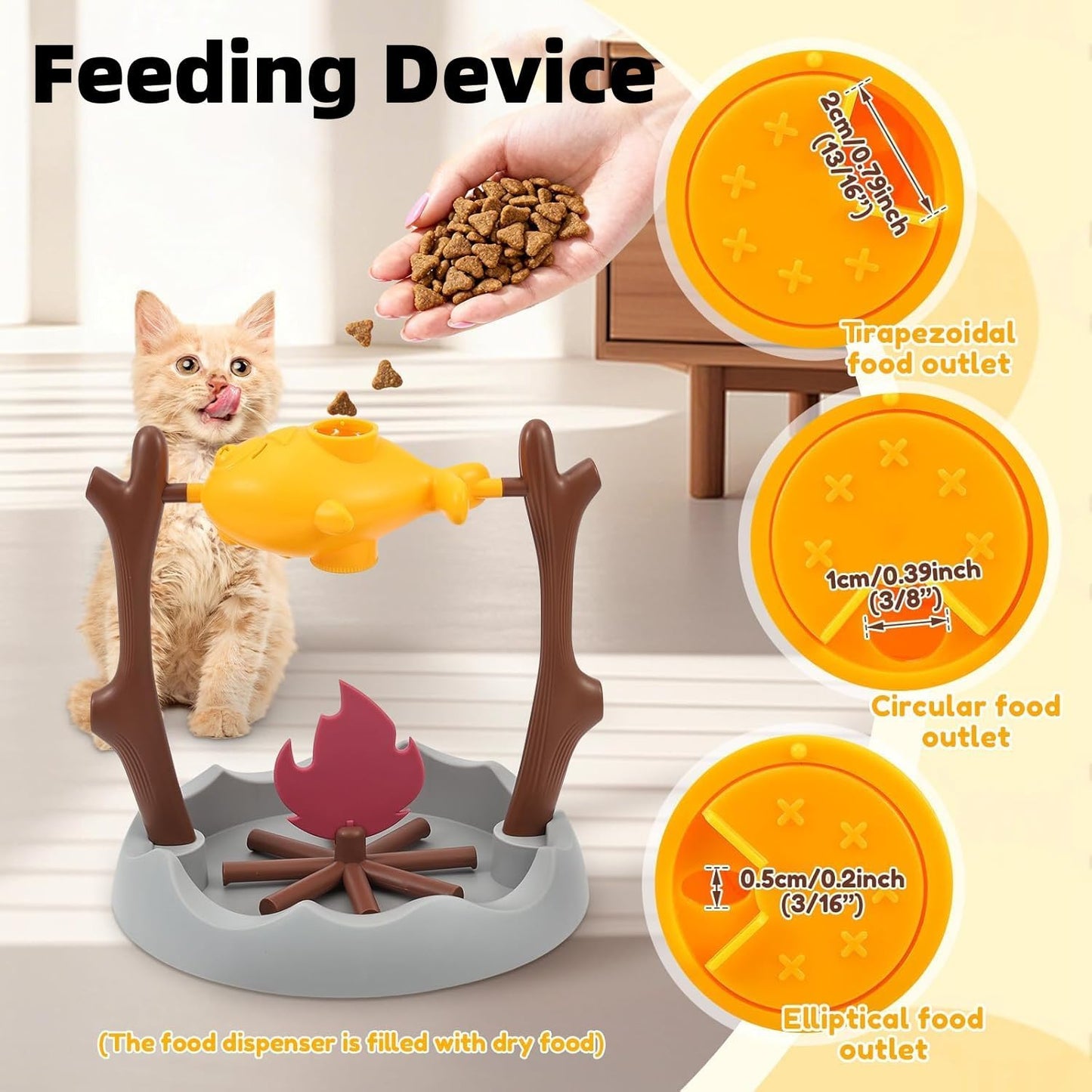 Cat BBQ Toy,11" High Cats Treat-Dispensing Slow Feeder,Pets Dry Food Dispenser,Cats Slow Feeding Snack Bowl, Grilled Fish Spinning Toy, Food Puzzle Cat Toy